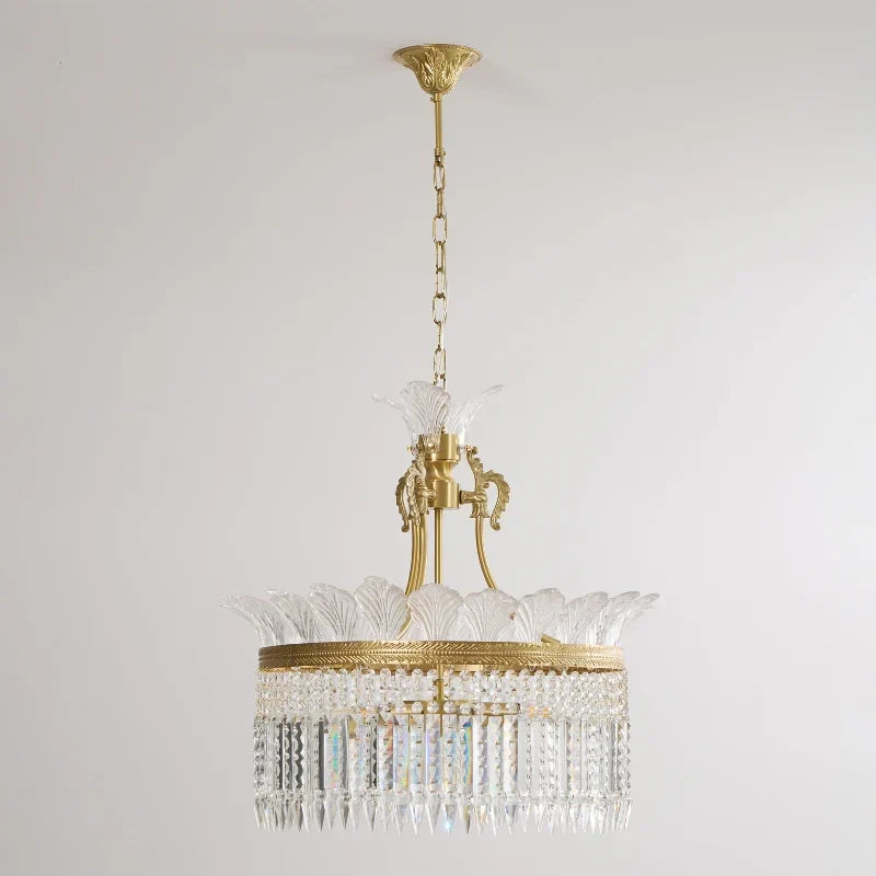 Gilded Filigree Chandelier in crystal for Dining Room by AUVIELIGHT, 5 heads D 50cm x H 55cm / ∅ 19.7″ x H 21.7″ / Brass & Clear