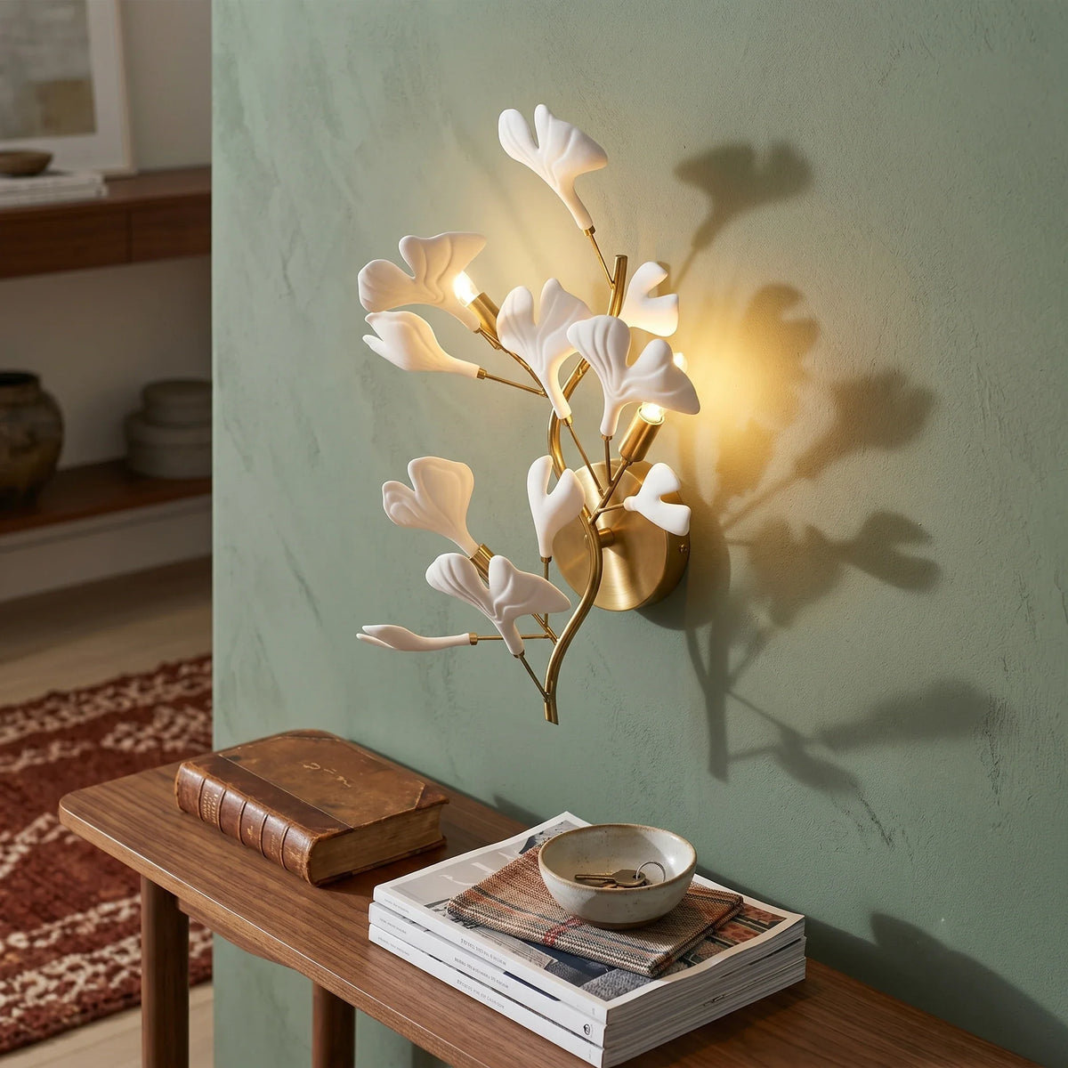 Ginkgo Branch Wall Sconce in ceramic for Hallway by AUVIELIGHT
