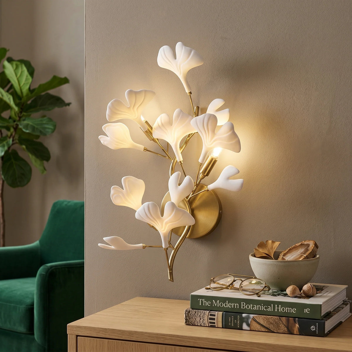 Ginkgo Branch Wall Sconce in ceramic for Hallway by AUVIELIGHT