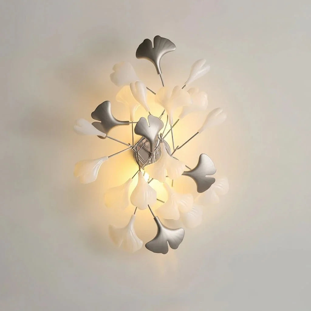 Ginkgo Branch Wall Sconce in ceramic for Hallway by AUVIELIGHT, ∅ 15.7" x H 23.6" / Nickel& White