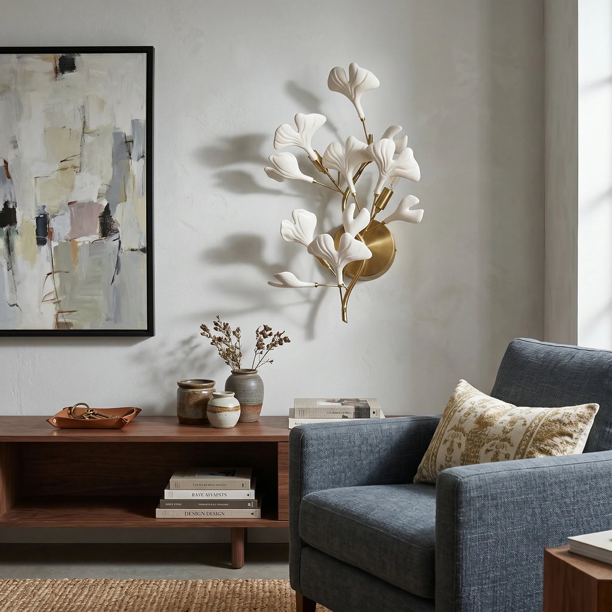 Ginkgo Branch Wall Sconce in ceramic for Hallway by AUVIELIGHT