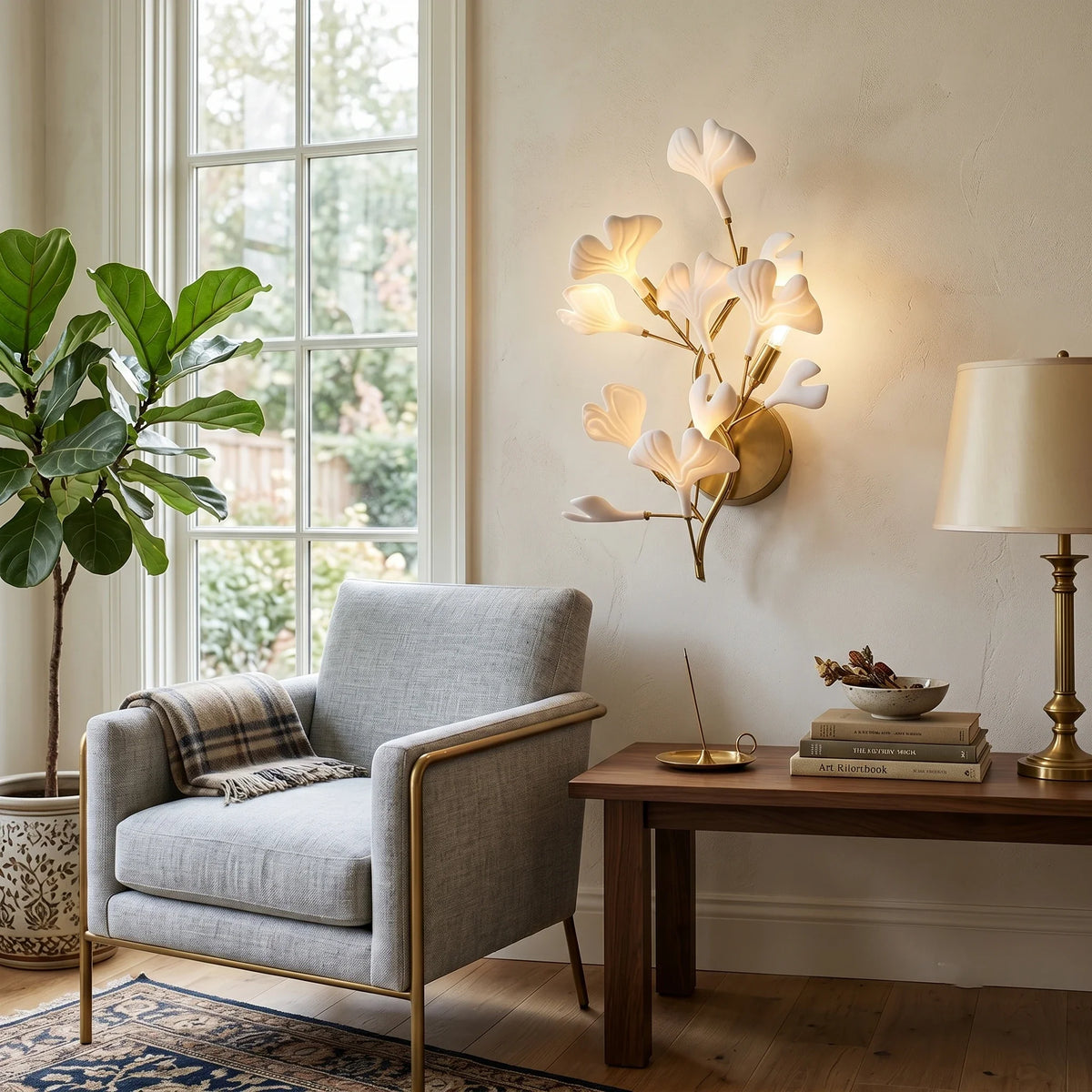 Ginkgo Branch Wall Sconce in ceramic for Hallway by AUVIELIGHT