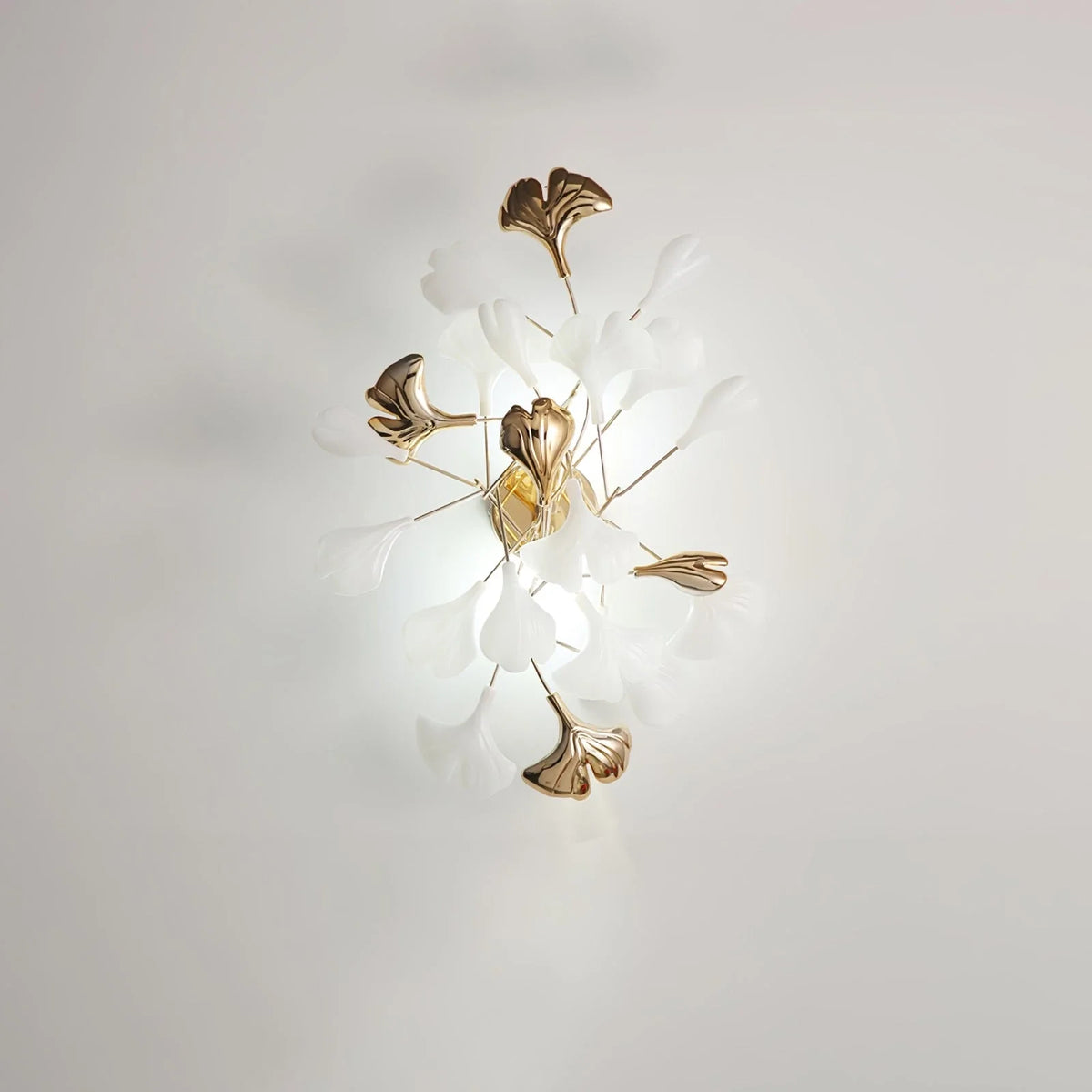 Ginkgo Branch Wall Sconce in ceramic for Hallway by AUVIELIGHT, ∅ 15.7" x H 23.6" / Gold & White