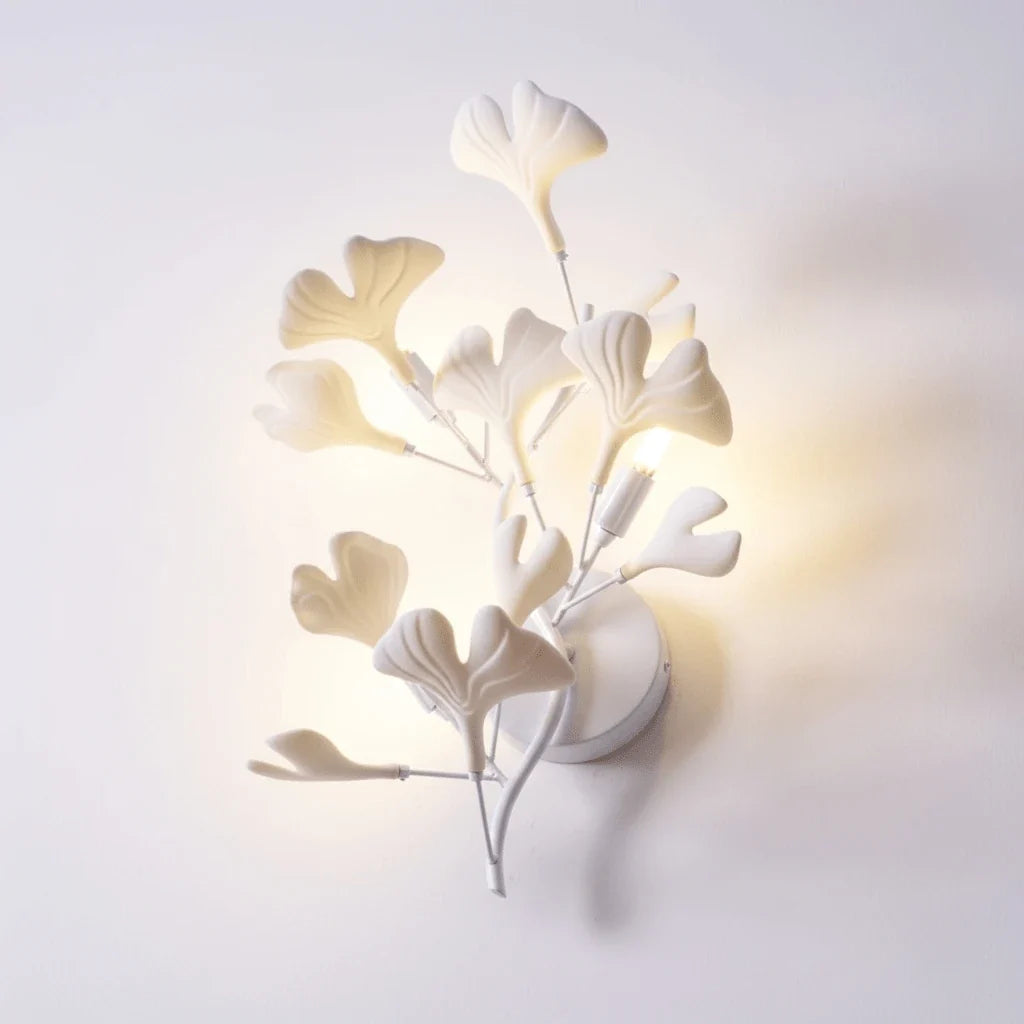 Ginkgo Branch Wall Sconce in ceramic for Hallway by AUVIELIGHT, ∅ 13.8" x H 19.7" / White & White