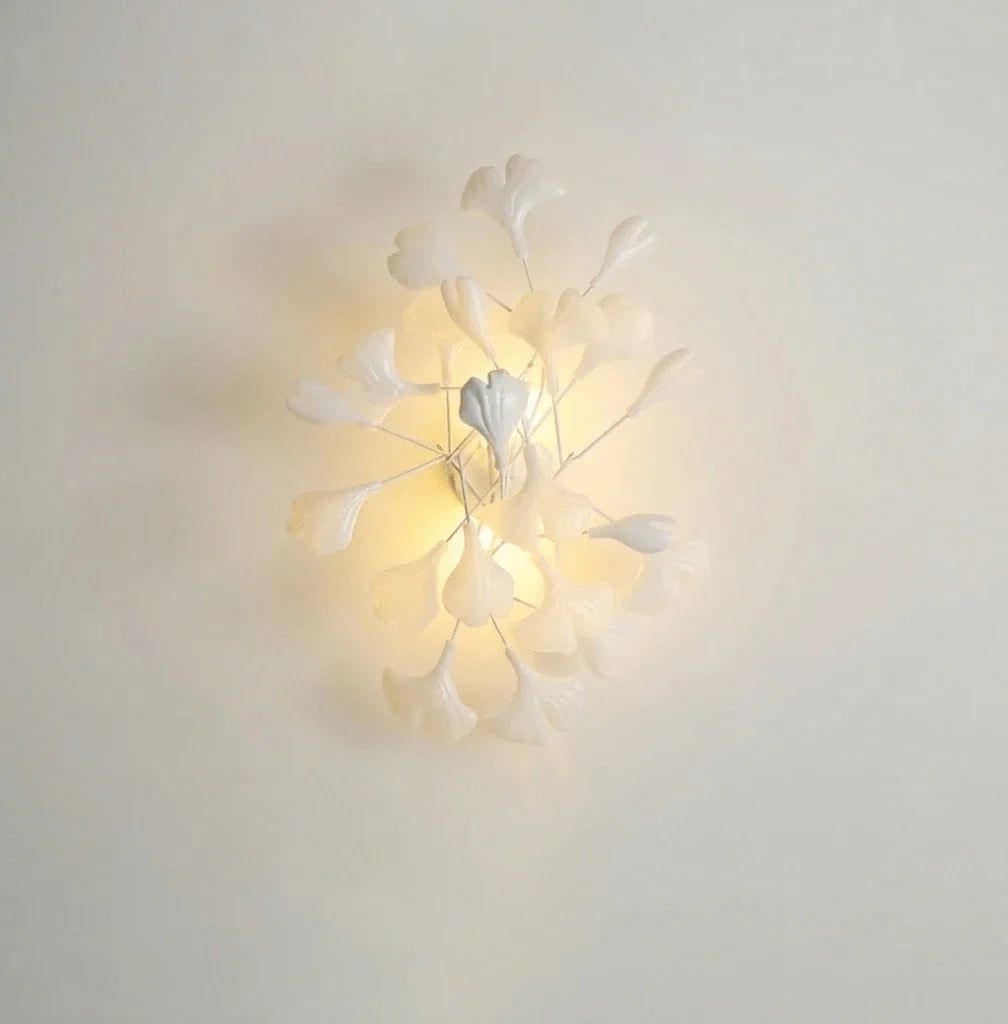 Ginkgo Branch Wall Sconce in ceramic for Hallway by AUVIELIGHT, ∅ 15.7" x H 23.6" / White & White