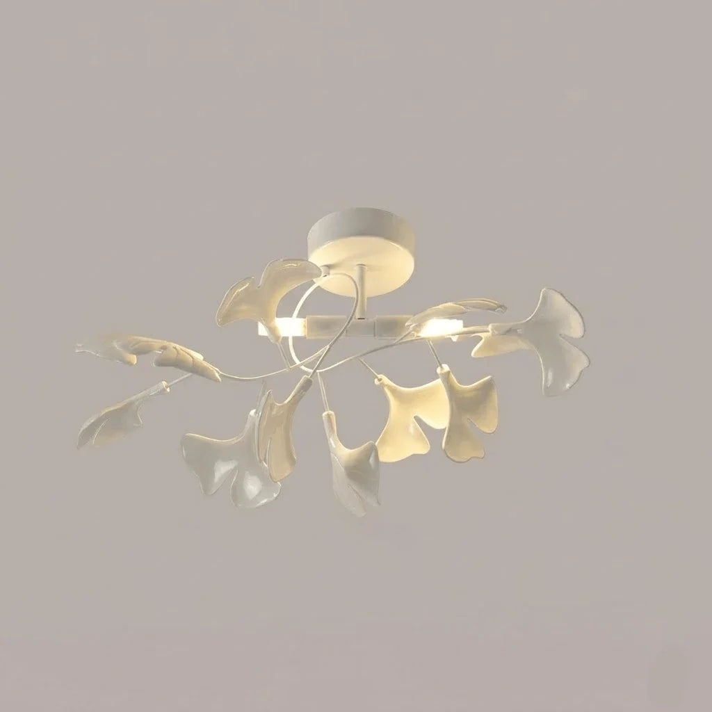 Ginkgo Flush Mount in ceramic for Low Ceilings by AUVIELIGHT, ∅14.2" xH 9.8" / Dia 36cm x H 25cm / White Lampbody + White Leaves