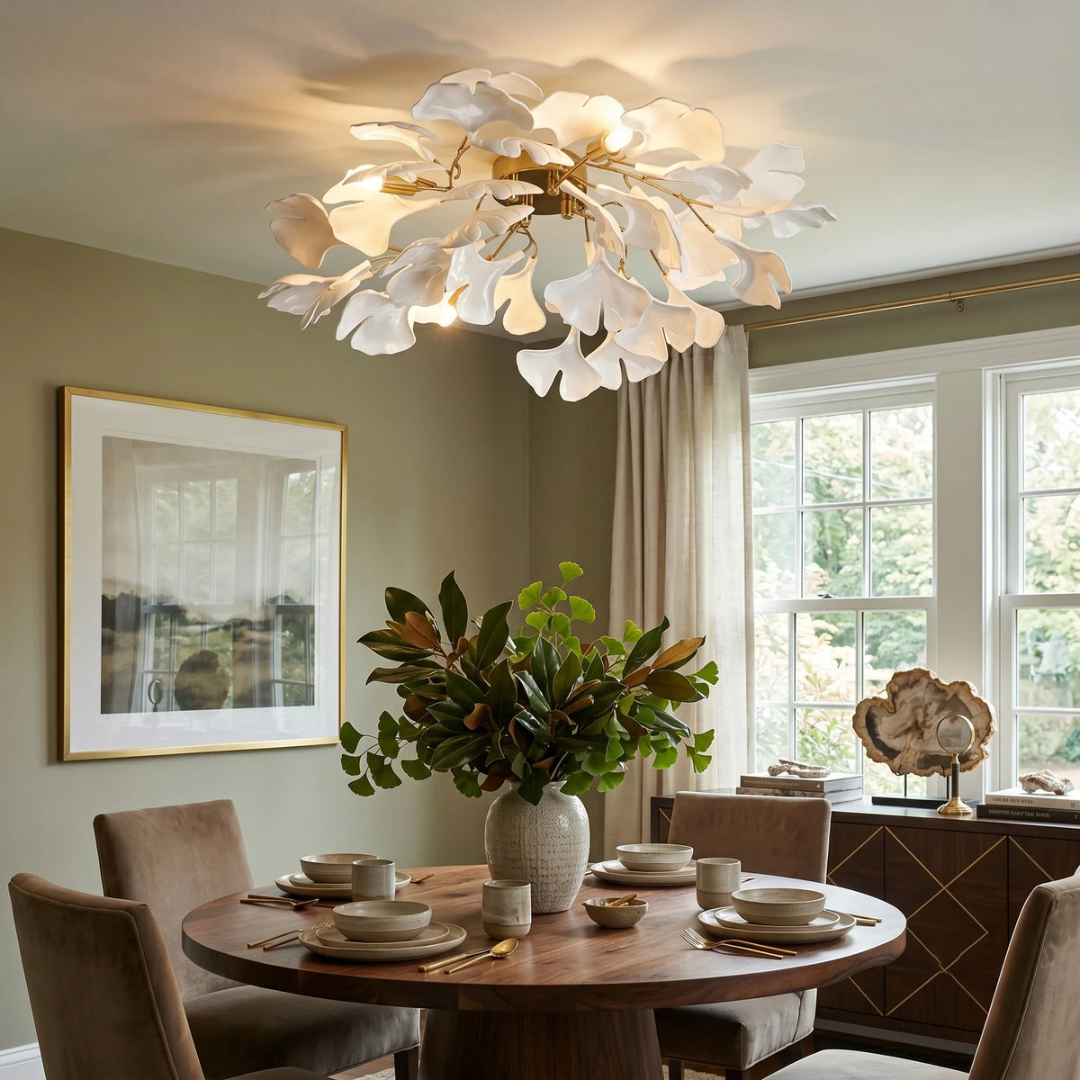 Ginkgo Flush Mount in ceramic for Low Ceilings by AUVIELIGHT