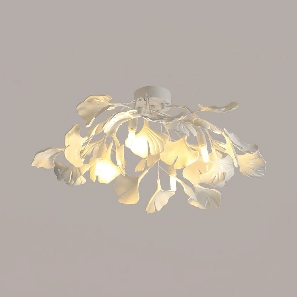 Ginkgo Flush Mount in ceramic for Low Ceilings by AUVIELIGHT, ∅24.4"xH9.8"/Dia 62cm xH 25cm / White Lampbody + White Leaves