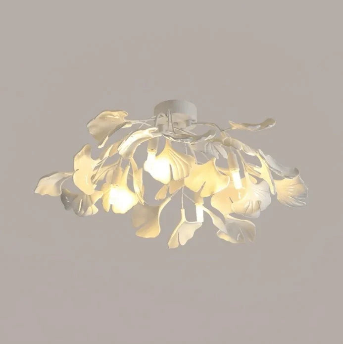 Ginkgo Flush Mount in ceramic for Low Ceilings by AUVIELIGHT, ∅ 20.5"xH9.8"/Dia 52cmxH 25cm / White Lampbody + White Leaves