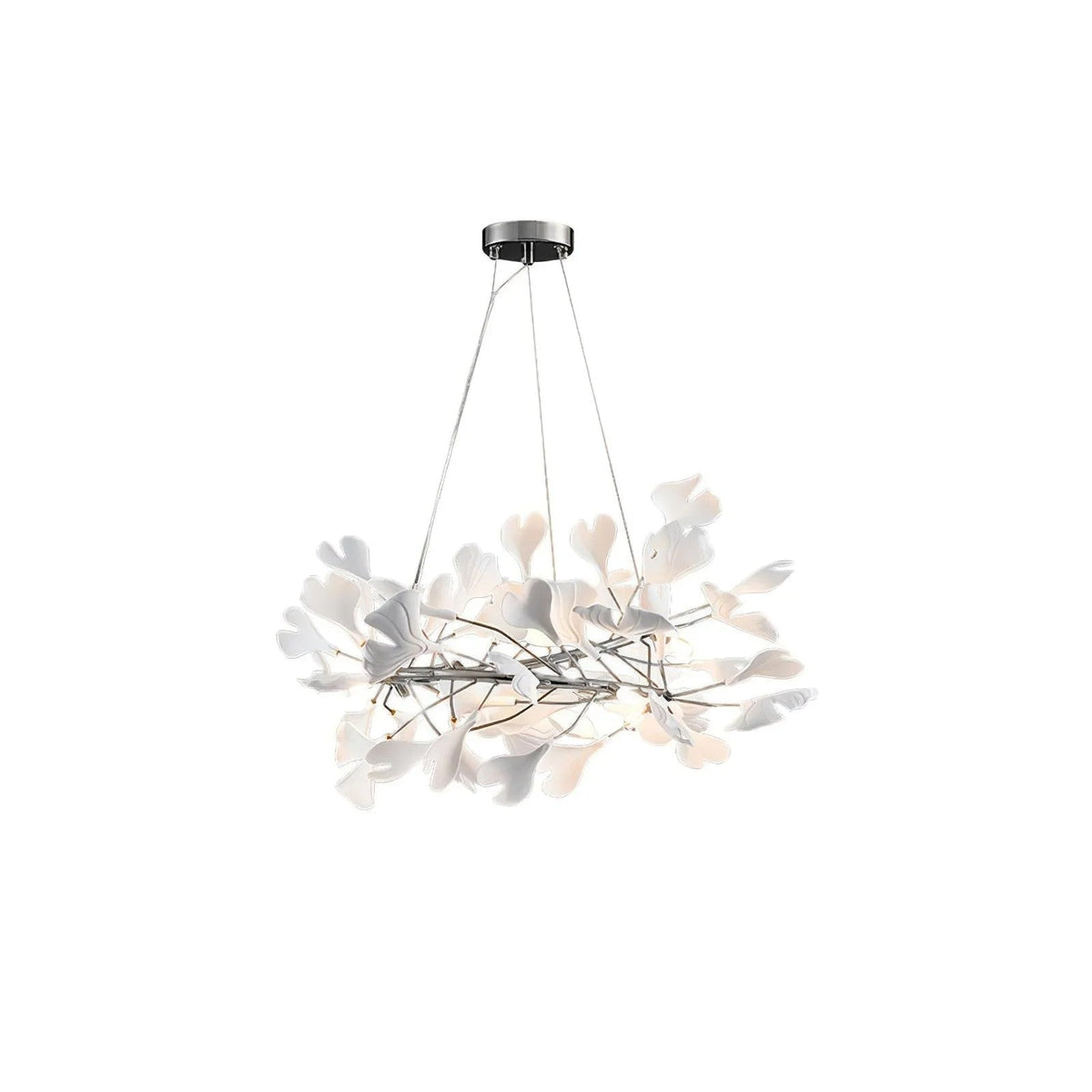 Ginkgo Crown Chandelier for Dining Room by AUVIELIGHT, ∅ 23.6" x H 11.8" / Dia 60 cm x H 30cm / Nickel+White