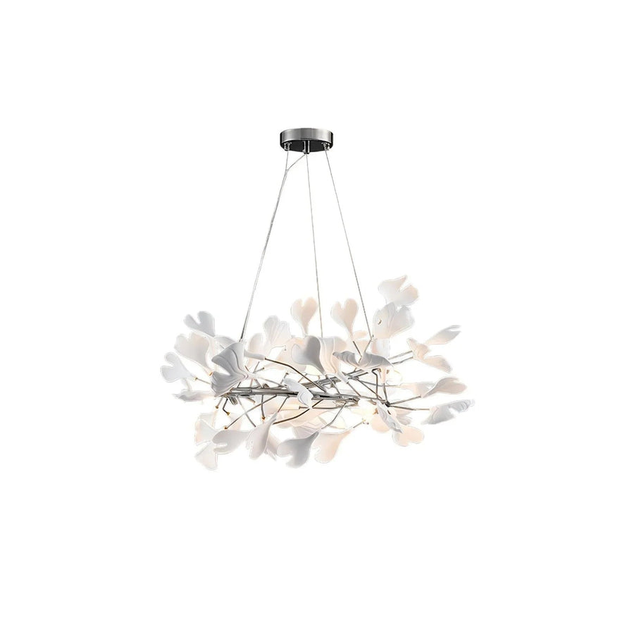 Ginkgo Crown Chandelier for Dining Room by AUVIELIGHT, ∅ 23.6" x H 11.8" / Dia 60 cm x H 30cm / Nickel+White