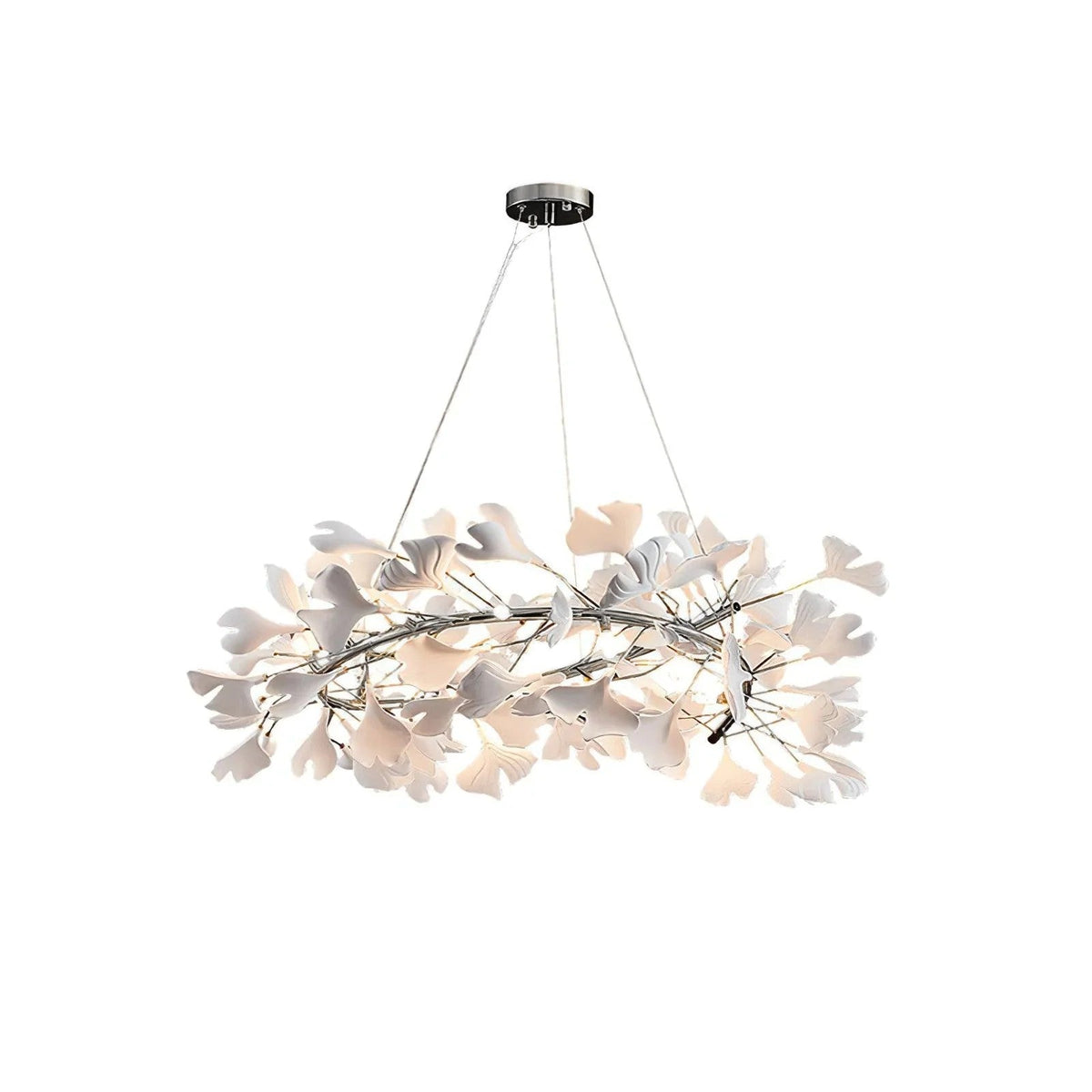 Ginkgo Crown Chandelier for Dining Room by AUVIELIGHT, ∅ 39.3" x H 11.8" Only suitable for large rooms / Nickel+White and 1 other sizes