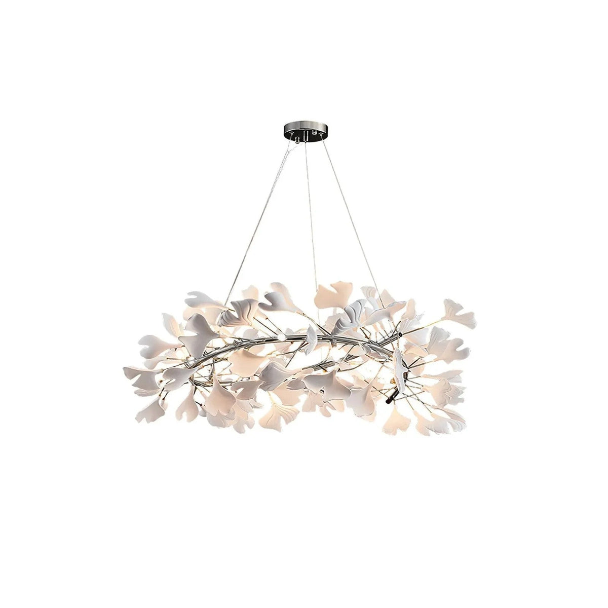 Ginkgo Crown Chandelier for Dining Room by AUVIELIGHT, ∅ 31.5" x H 11.8"/ Dia 80cm x H 30cm / Nickel+White
