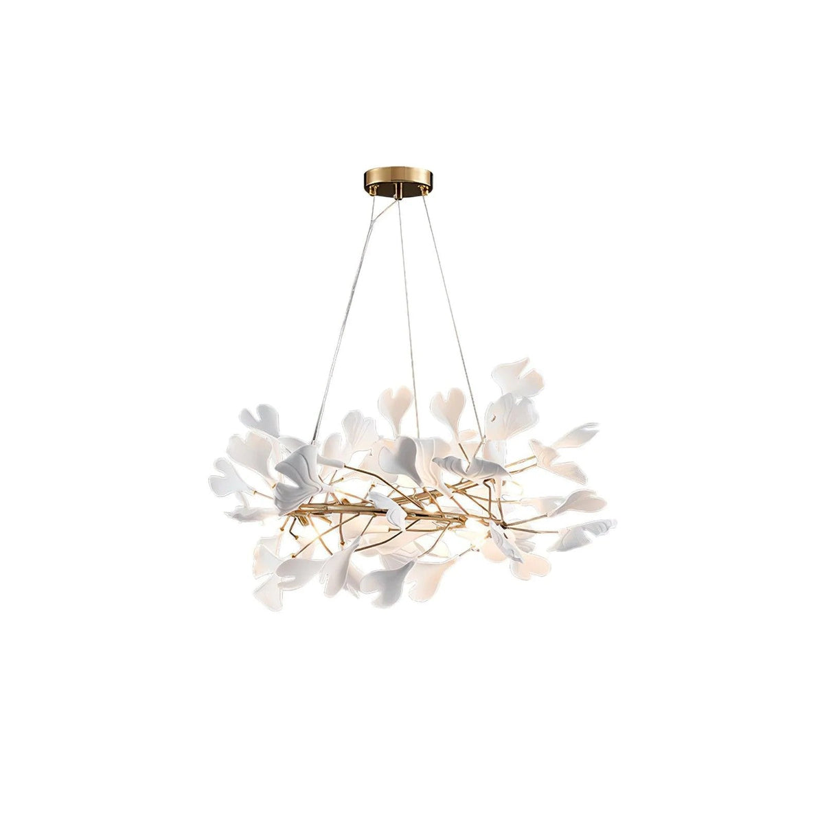 Ginkgo Crown Chandelier for Dining Room by AUVIELIGHT, ∅ 23.6" x H 11.8" / Dia 60 cm x H 30cm / Gold+White
