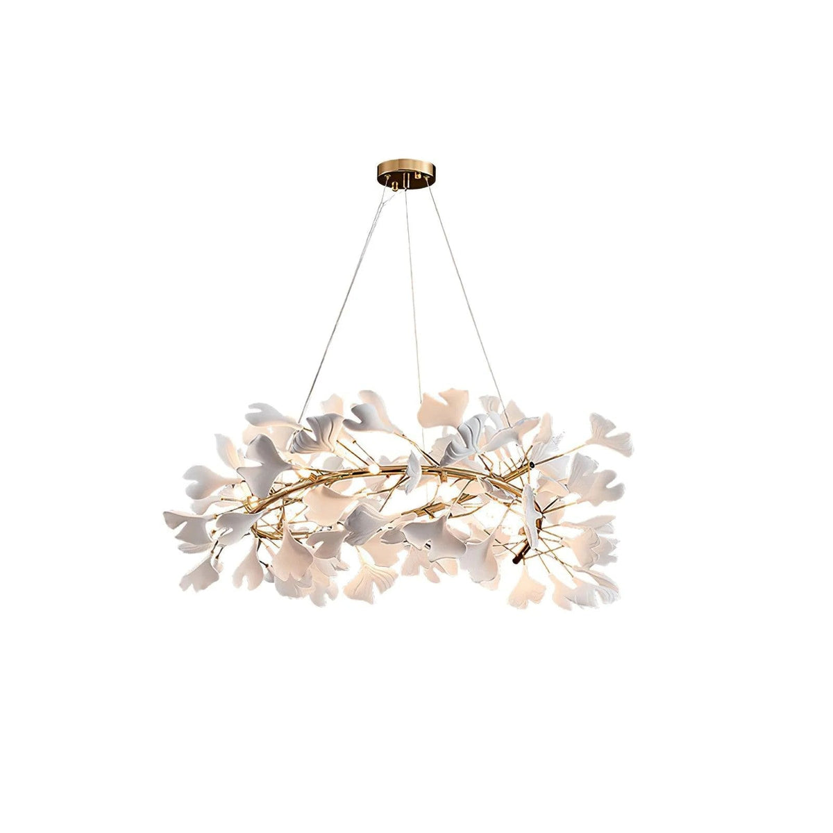 Ginkgo Crown Chandelier for Dining Room by AUVIELIGHT, ∅ 31.5" x H 11.8"/ Dia 80cm x H 30cm / Gold+White