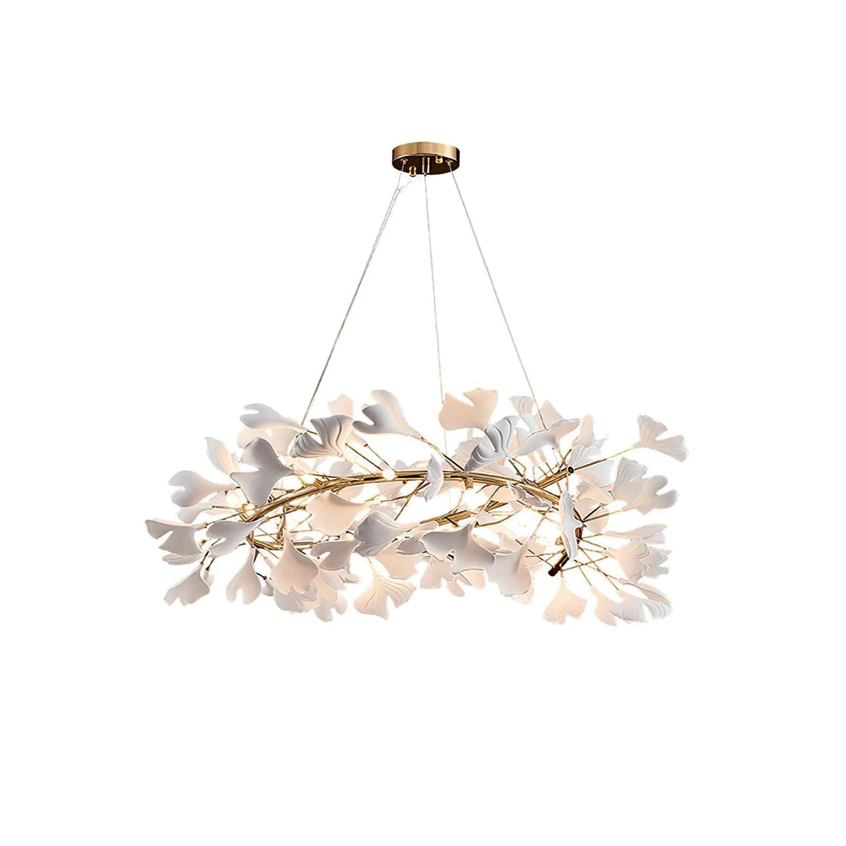 Ginkgo Crown Chandelier for Dining Room by AUVIELIGHT, ∅ 39.3" x H 11.8" Only suitable for large rooms / Gold+White and 1 other sizes