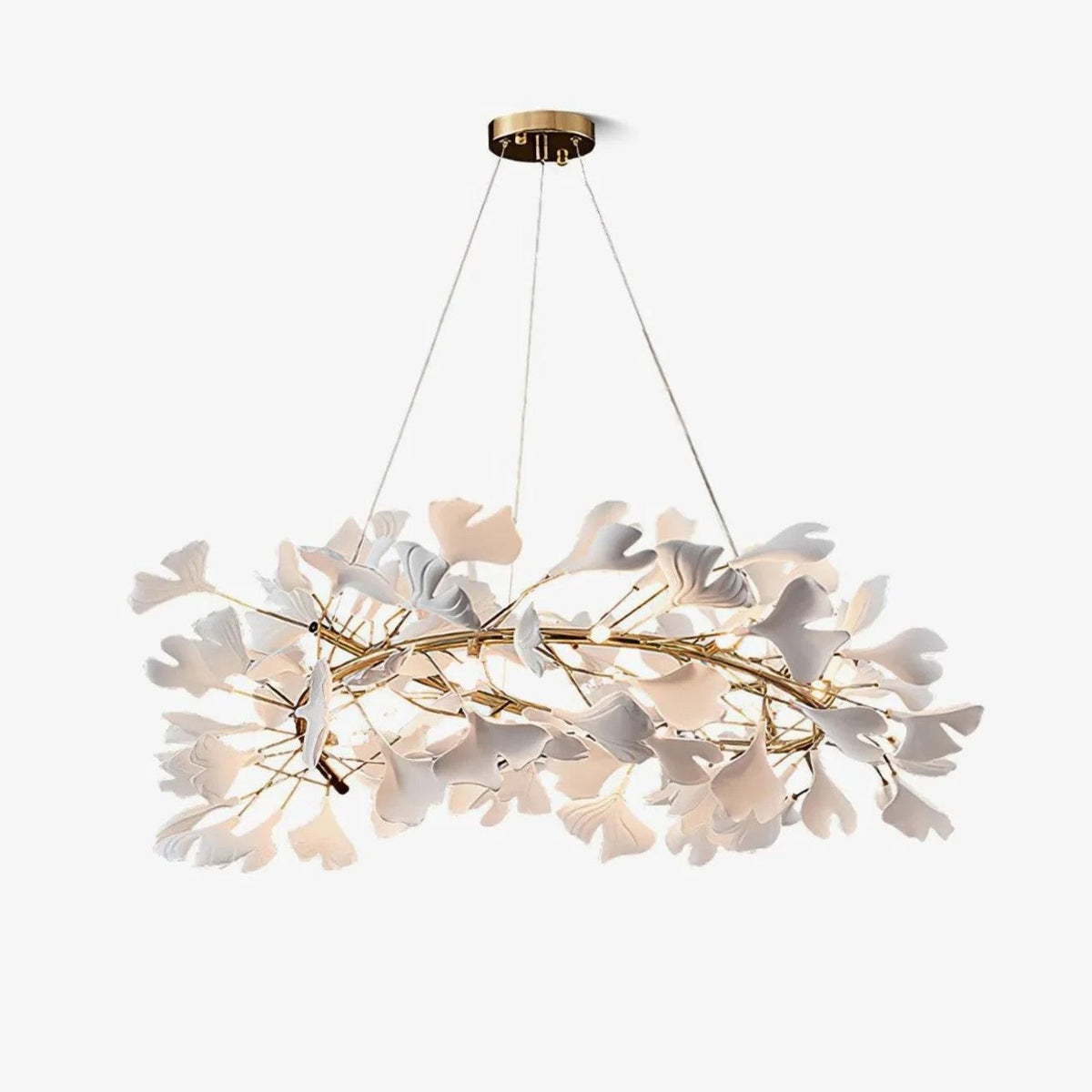 Ginkgo Crown Chandelier for Dining Room by AUVIELIGHT, ∅ 59.1" x H 11.8" Only suitable for large rooms / Gold+White