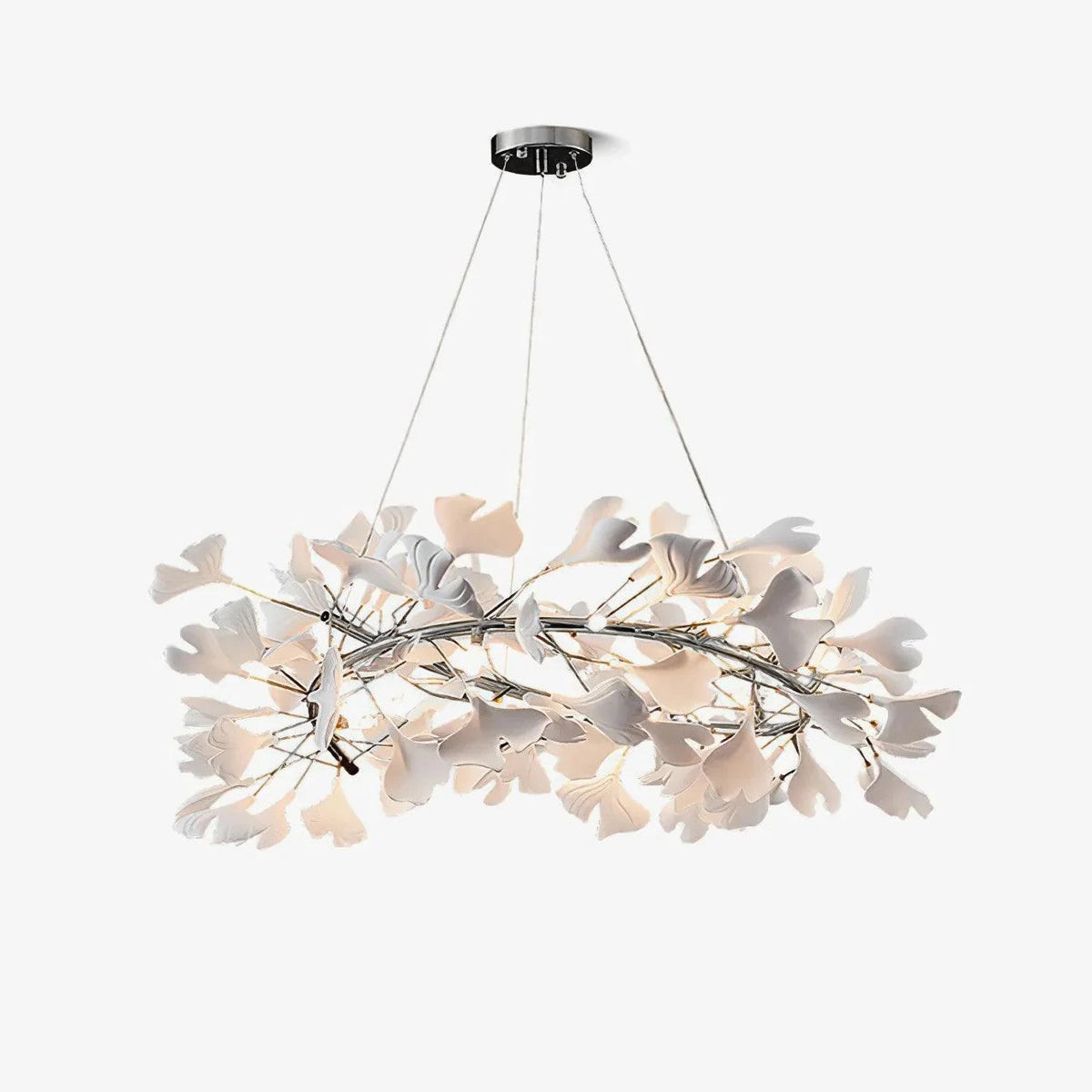 Ginkgo Crown Chandelier for Dining Room by AUVIELIGHT, ∅ 59.1" x H 11.8" Only suitable for large rooms / Nickel+White