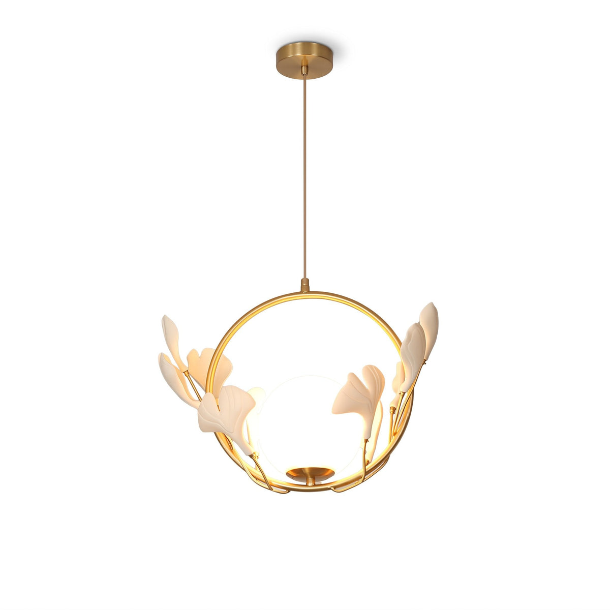 Ginkgo Halo Pendant Light for Kitchen Island by AUVIELIGHT, Model B ∅ 15.7" x H 11.8" / Dia 40cm x H 30cm / Gold & White