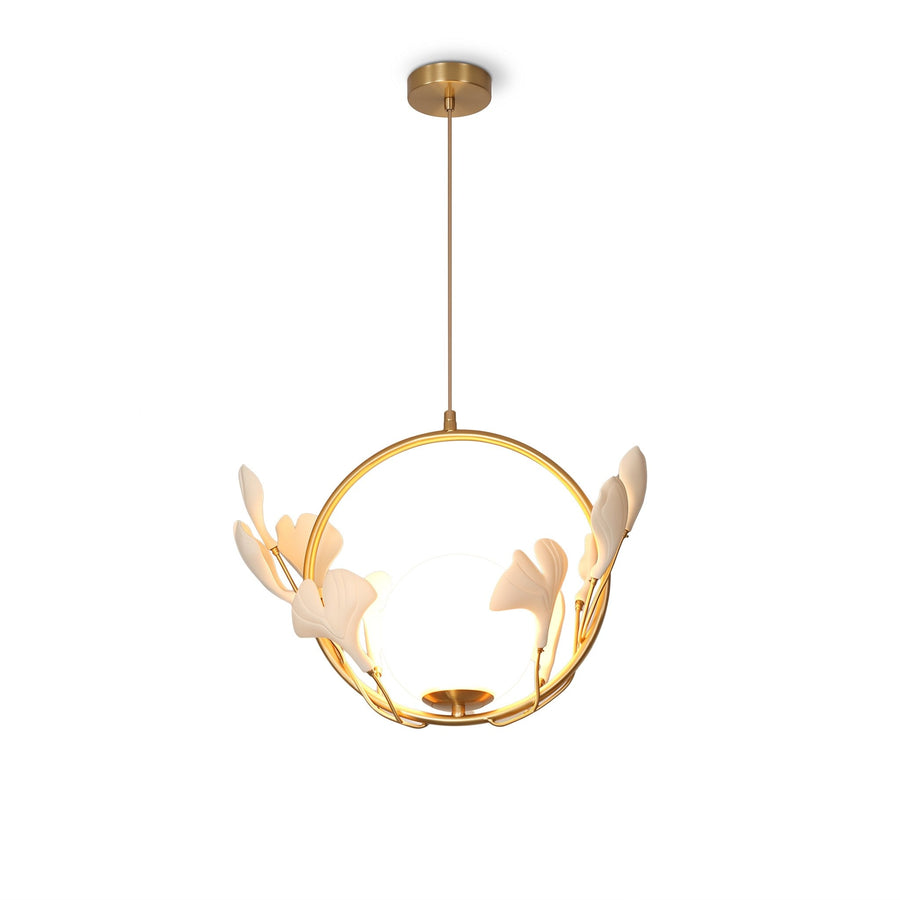 Ginkgo Halo Pendant Light for Kitchen Island by AUVIELIGHT, Model B ∅ 15.7" x H 11.8" / Dia 40cm x H 30cm / Gold & White