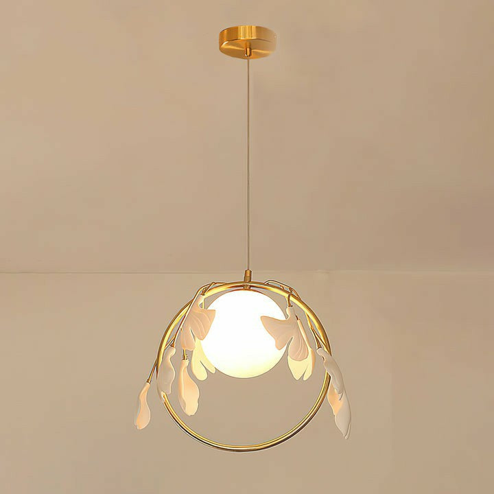 Ginkgo Halo Pendant Light for Kitchen Island by AUVIELIGHT, Model A ∅ 15.7" x H 11.8"/ Dia 40cm x H 30cm / Gold & White