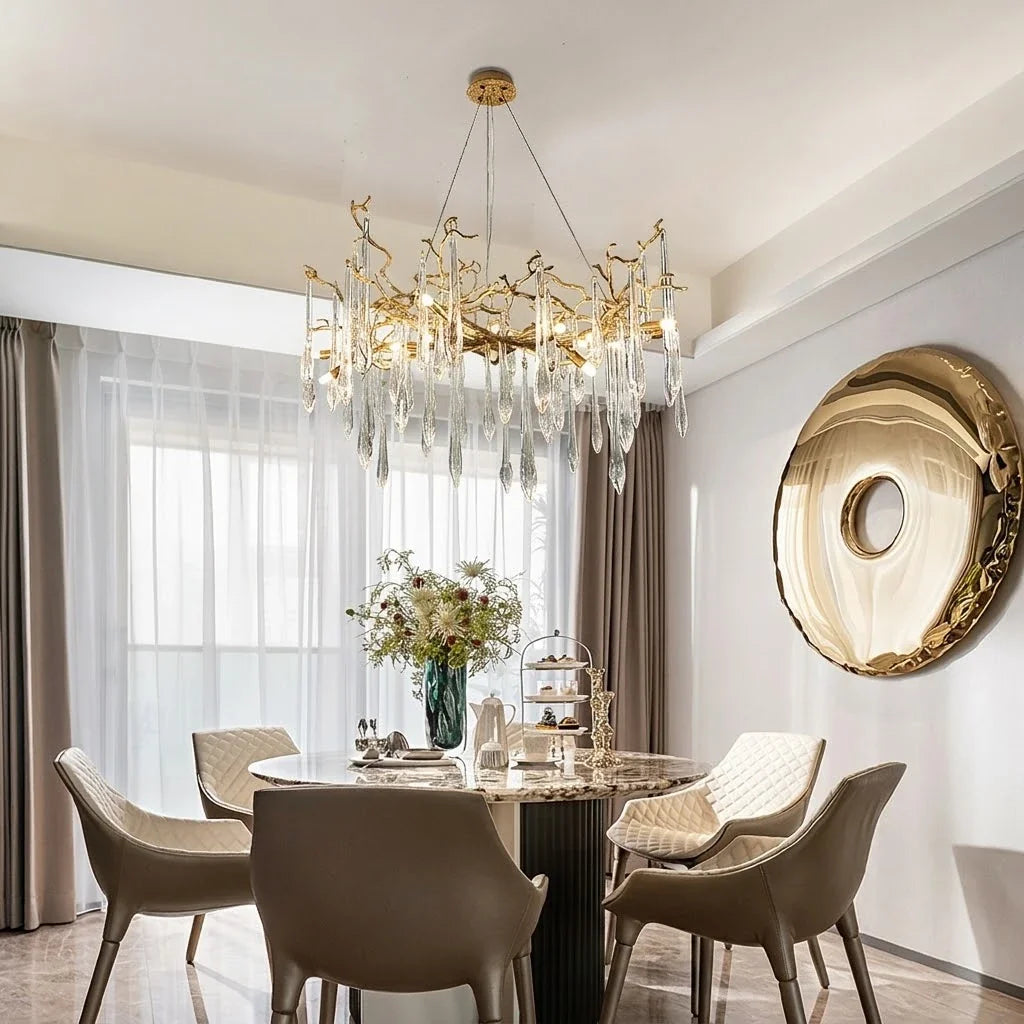 Glacier Branch Chandelier in crystal for Dining Room by AUVIELIGHT, Model A ∅ 47.3″ x  31.6″ / Clear Crystal & Brass / Warm light and 1 other