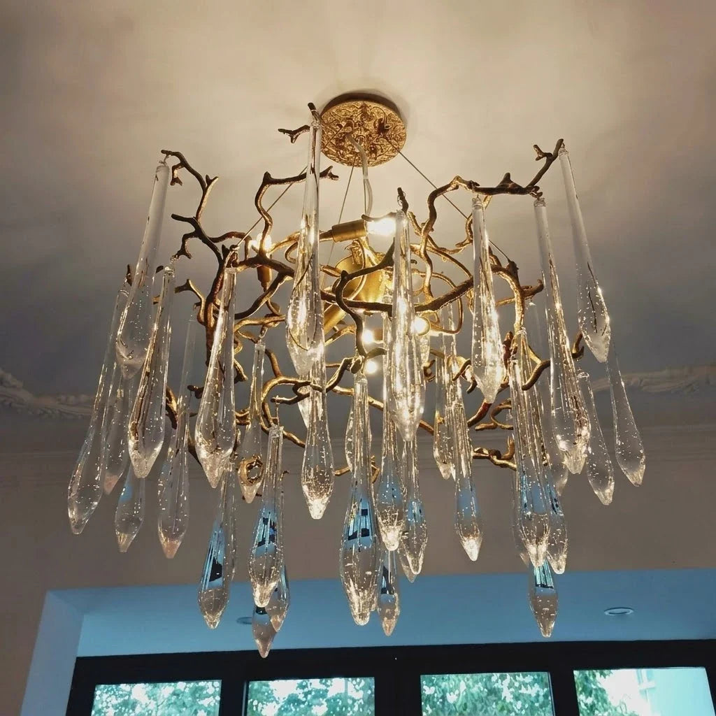 Glacier Branch Chandelier in crystal for Dining Room by AUVIELIGHT, Model A ∅ 23.7″ x  19.7″ / Clear Crystal & Brass / Warm light and 2 other