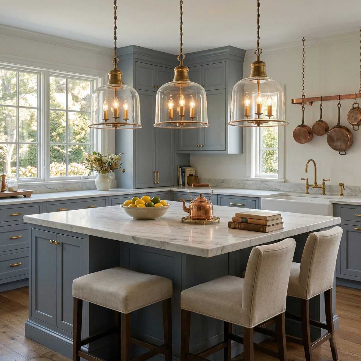 Bell Pendant Light in glass for Kitchen Island by AUVIELIGHT