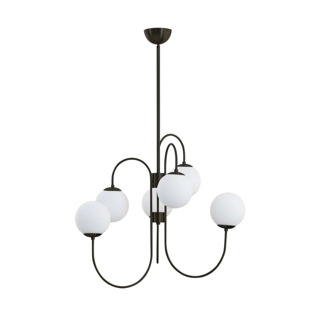 Globe Chandelier in glass for Dining Room by AUVIELIGHT, ∅30"xH27.6"/Dia 76cmxH70cm / Black & White