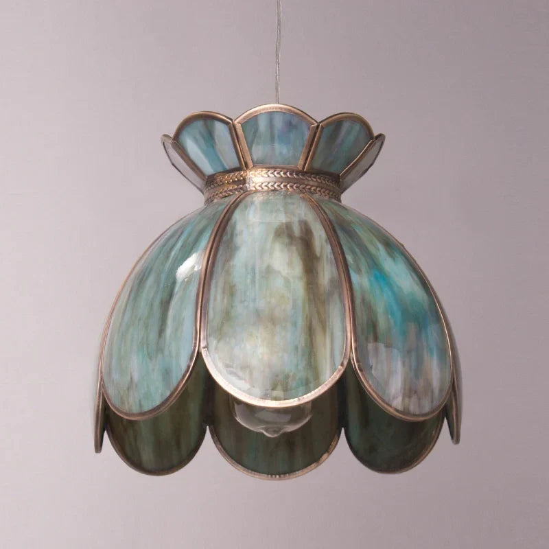 Lotus Pendant Light in glass for Kitchen Island by AUVIELIGHT, D 27cm x H 23cm / ∅ 10.6″ x H 9.1″ / Blue