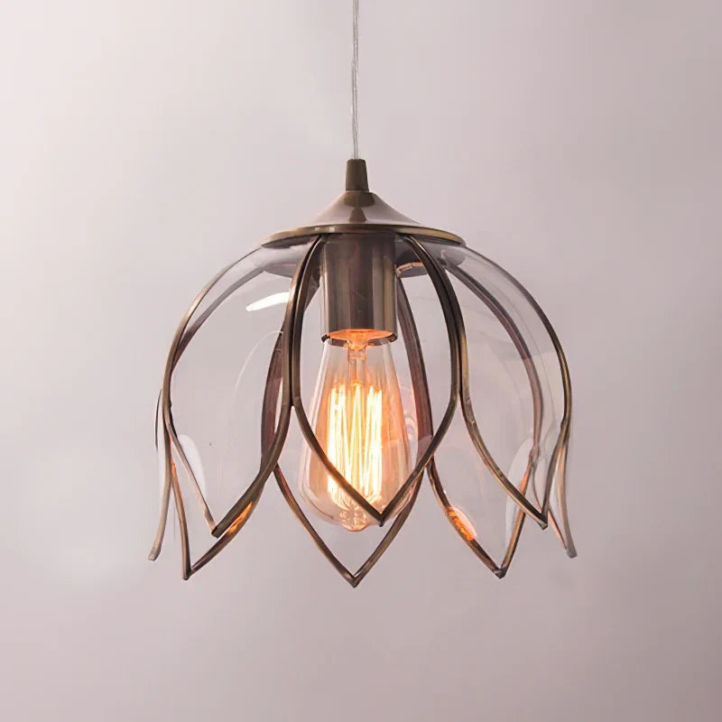 Lotus Pendant Light in glass for Kitchen Island by AUVIELIGHT, D 24cm x H 20cm / ∅ 9.8″ x H 7.8″ / Clear