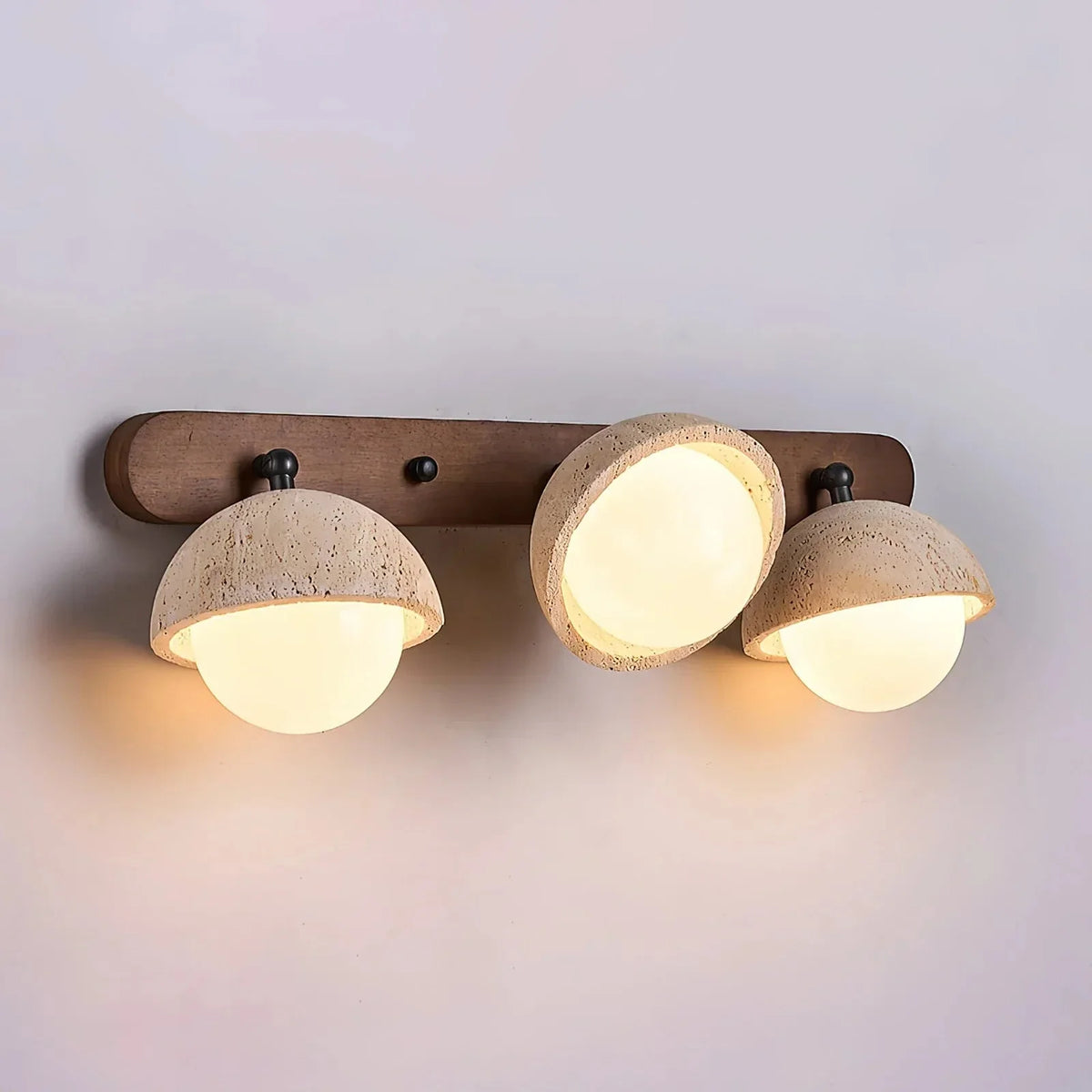 Pecherna Globe Wall Sconce in travertine for Hallway by AUVIELIGHT, L 53.5cm x W 19cm x H 15cm / L 21.1″ x W 7.5″ x H 5.9″ / Walnut Color &