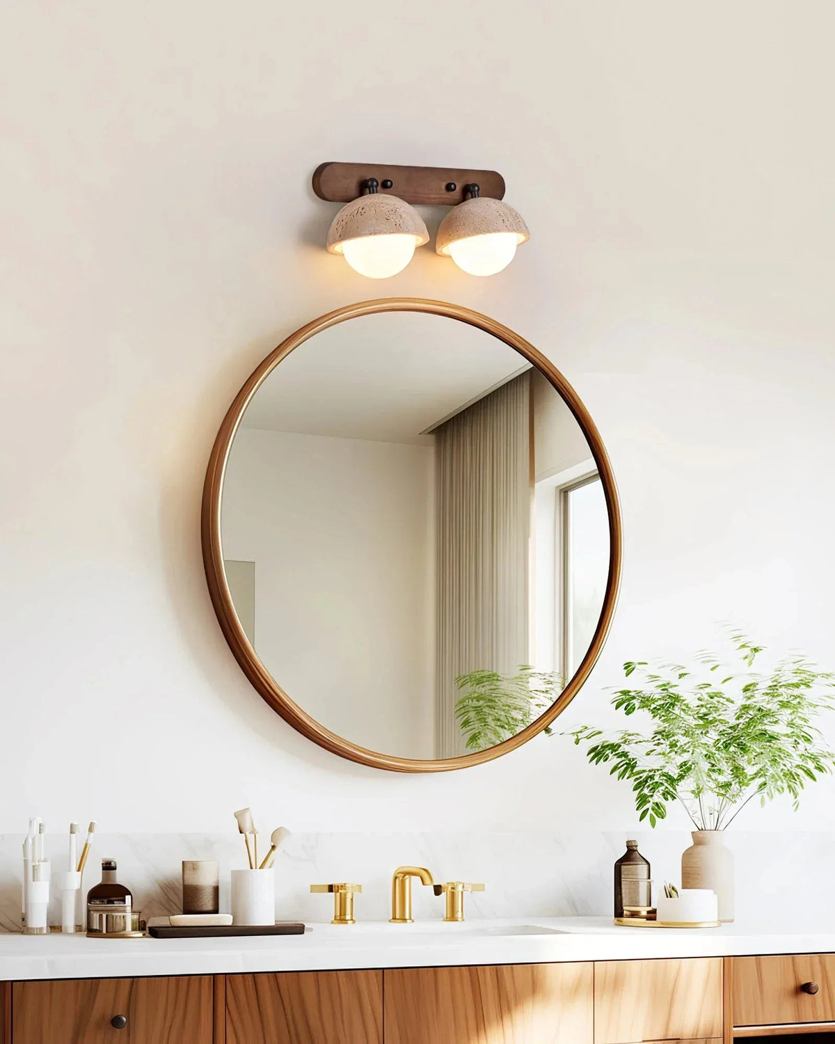 Pecherna Globe Wall Sconce in travertine for Hallway by AUVIELIGHT