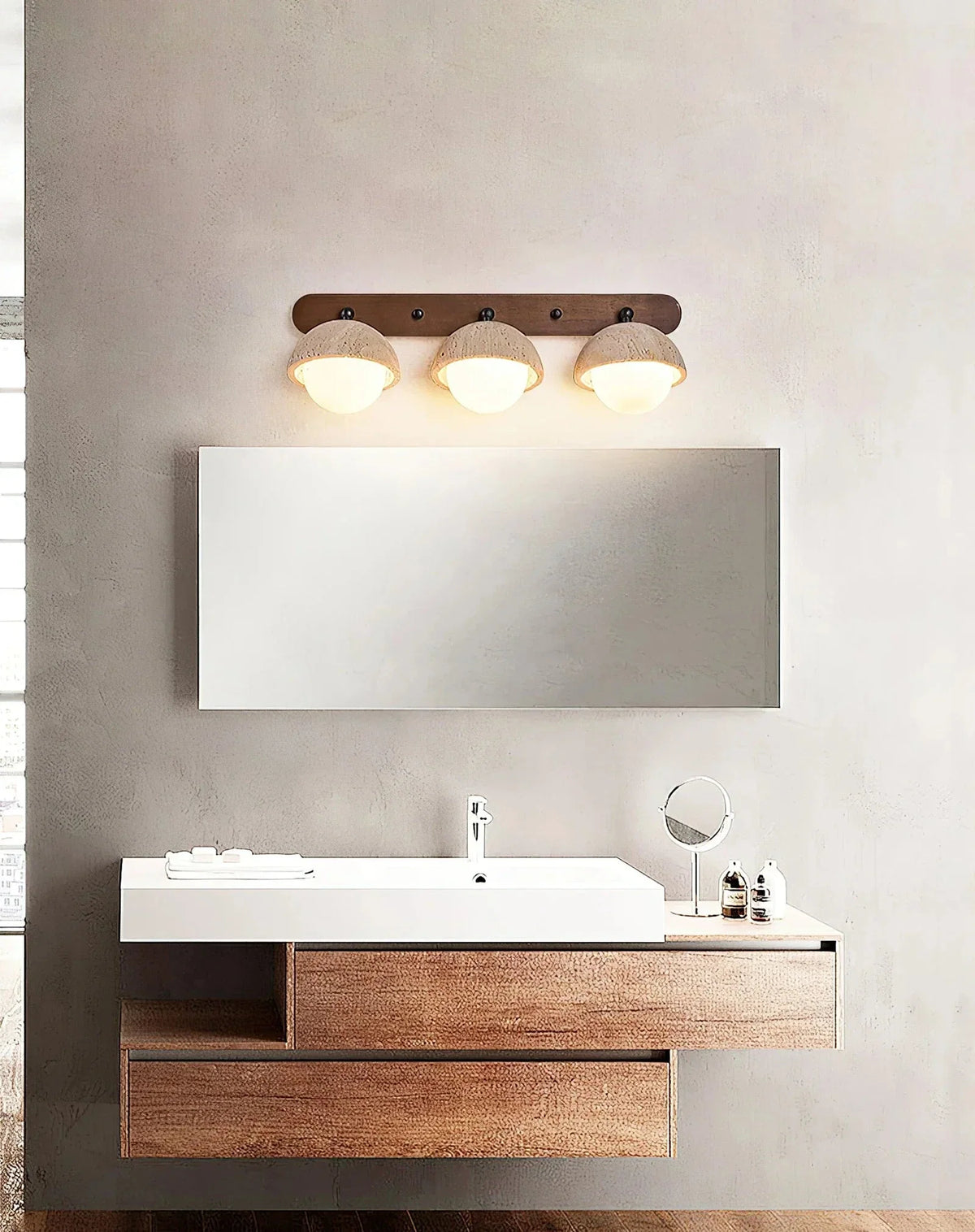 Pecherna Globe Wall Sconce in travertine for Hallway by AUVIELIGHT