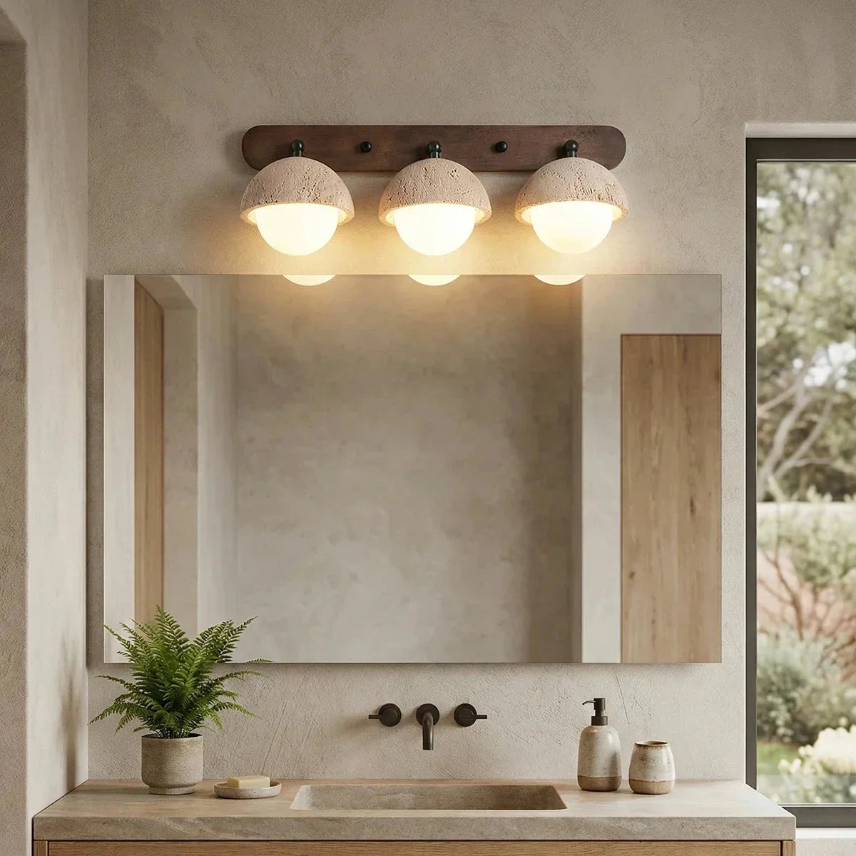 Pecherna Globe Wall Sconce in travertine for Hallway by AUVIELIGHT