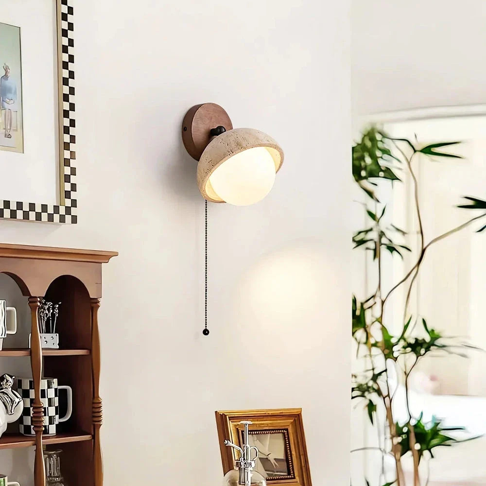 Pecherna Globe Wall Sconce in travertine for Hallway by AUVIELIGHT