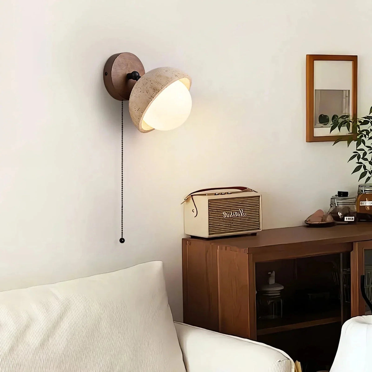 Pecherna Globe Wall Sconce in travertine for Hallway by AUVIELIGHT