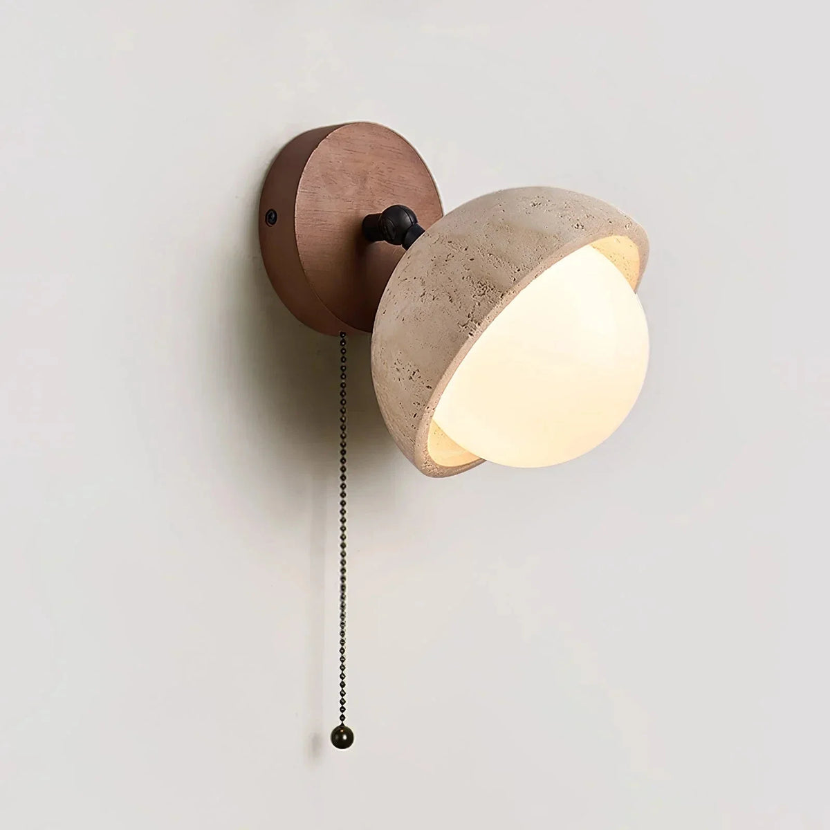 Pecherna Globe Wall Sconce in travertine for Hallway by AUVIELIGHT, Dia 15cm x H 19cm / ∅ 5.9″ x H 7.5″ / Walnut Color & Yellow Travertine