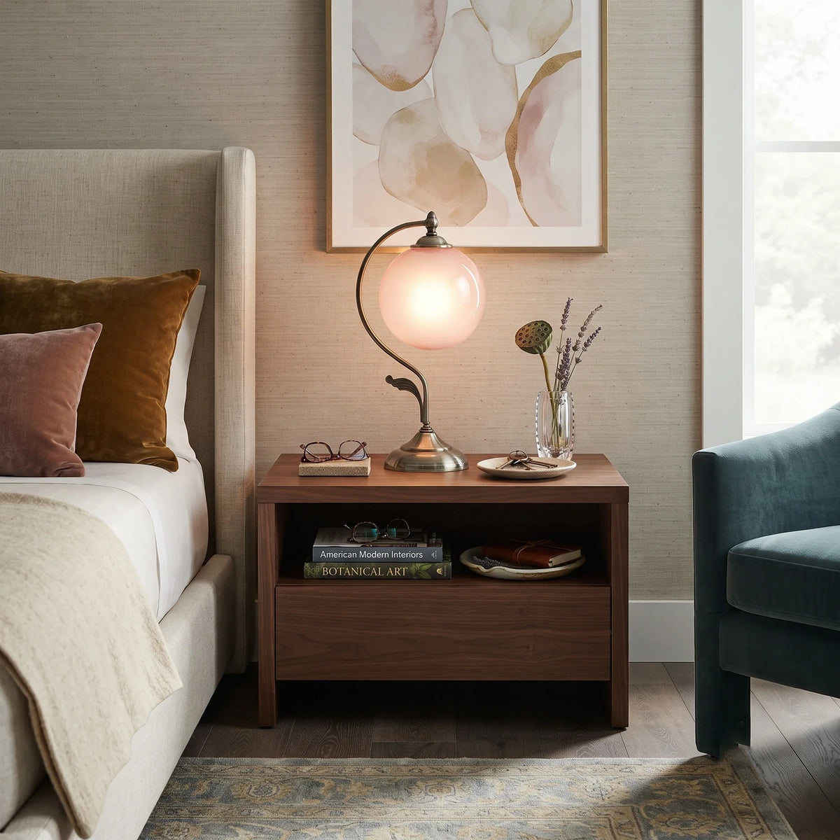 Gooseneck Globe Table Lamp in brass for Living Room by AUVIELIGHT