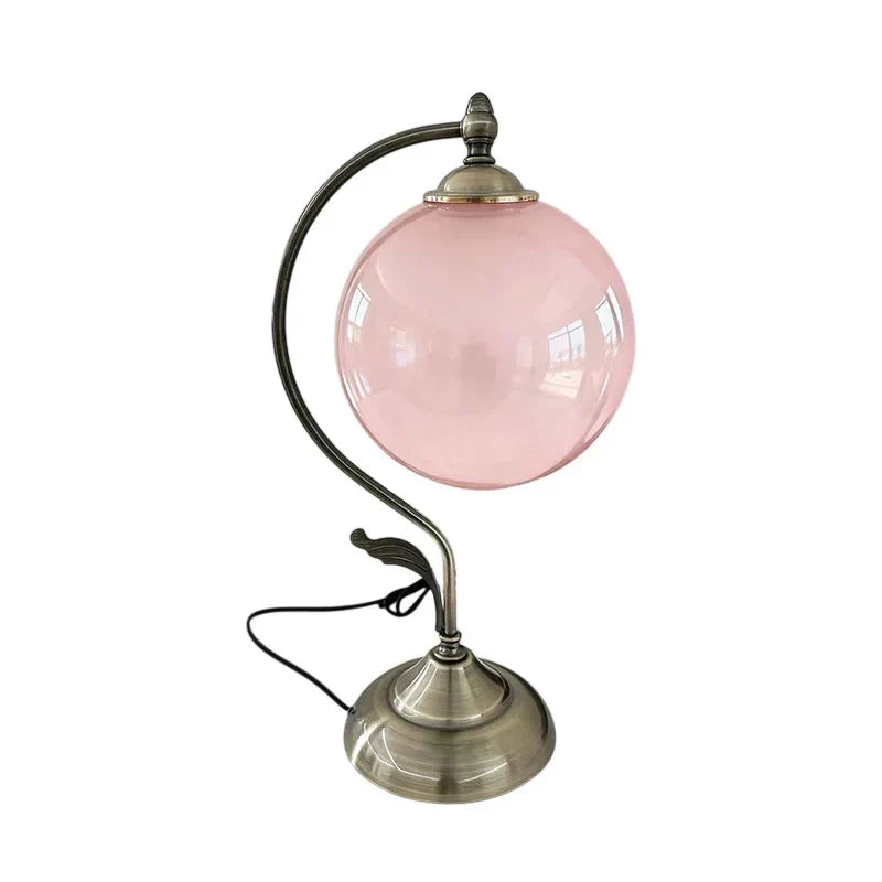 Gooseneck Globe Table Lamp in brass for Living Room by AUVIELIGHT, D 18cm x H 43cm / ∅ 7.1" x H 16.9" / Bronze & Pink / AU plug and 3 other sizes