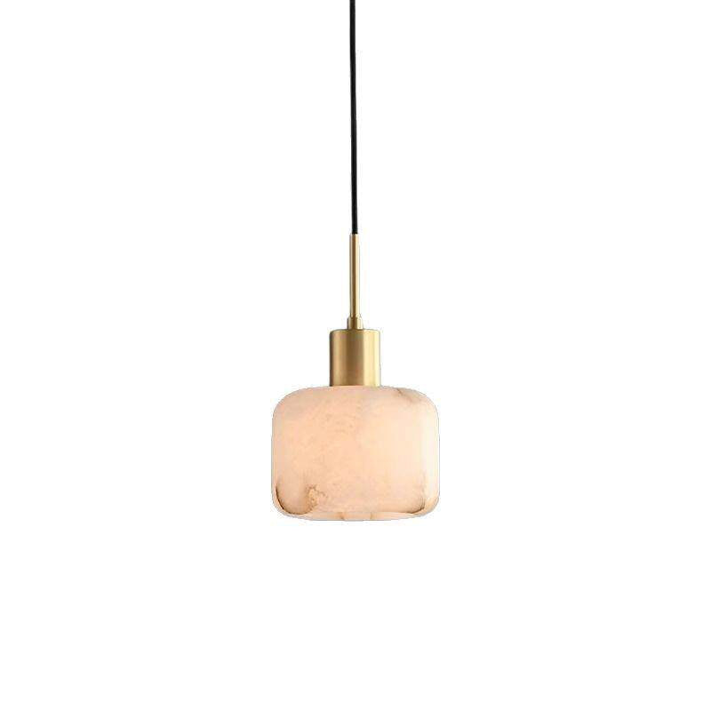 Halden Drum Pendant Light in alabaster for Kitchen Island by AUVIELIGHT, Dia 17cm x H 21cm / ∅ 6.7″ x H 8.3″ / White & Brass