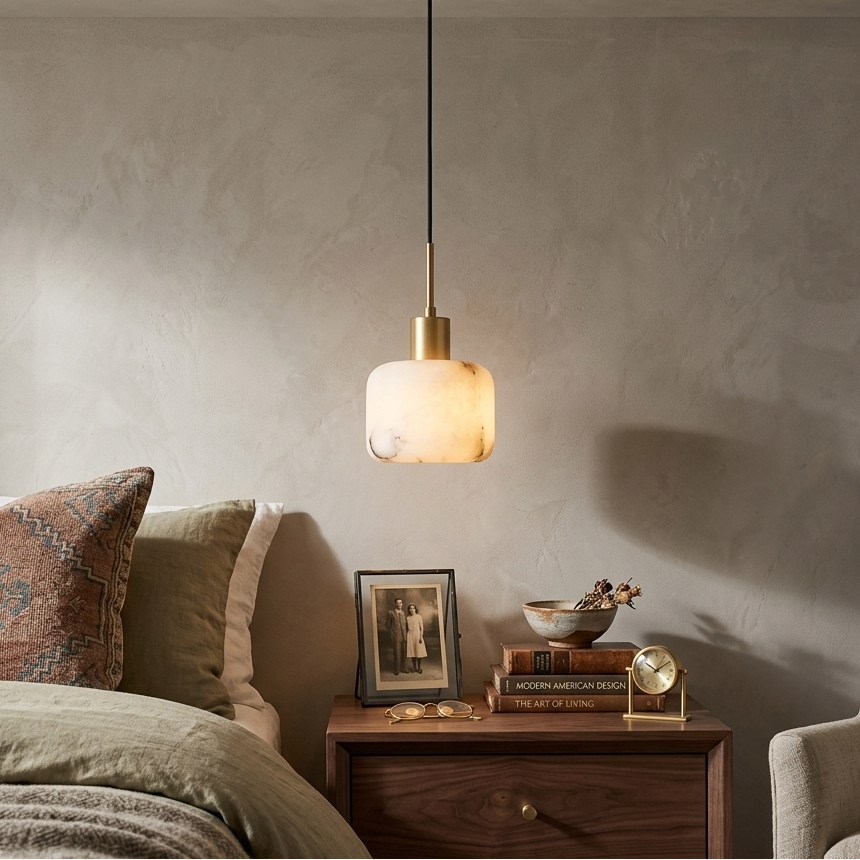 Halden Drum Pendant Light in alabaster for Kitchen Island by AUVIELIGHT
