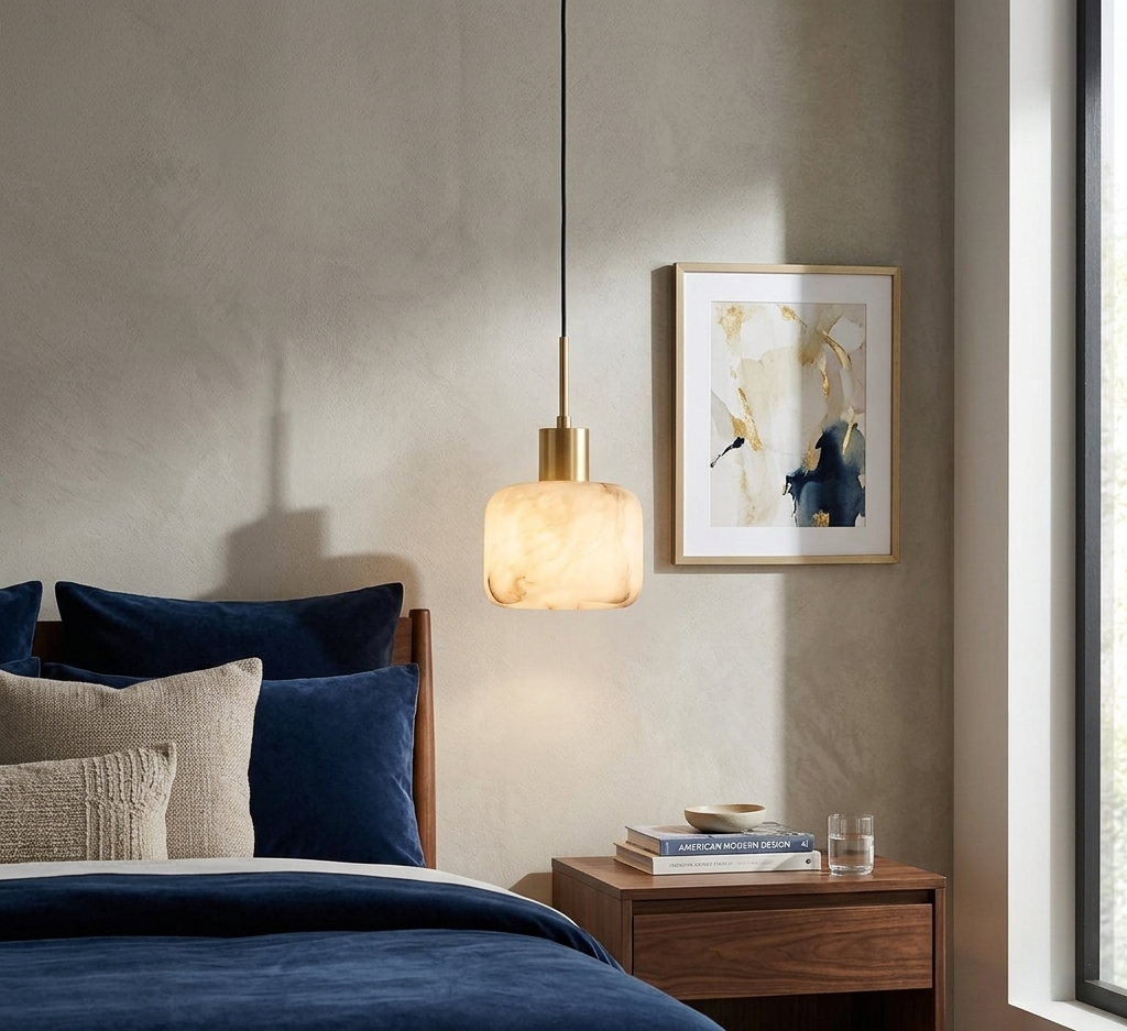Halden Drum Pendant Light in alabaster for Kitchen Island by AUVIELIGHT