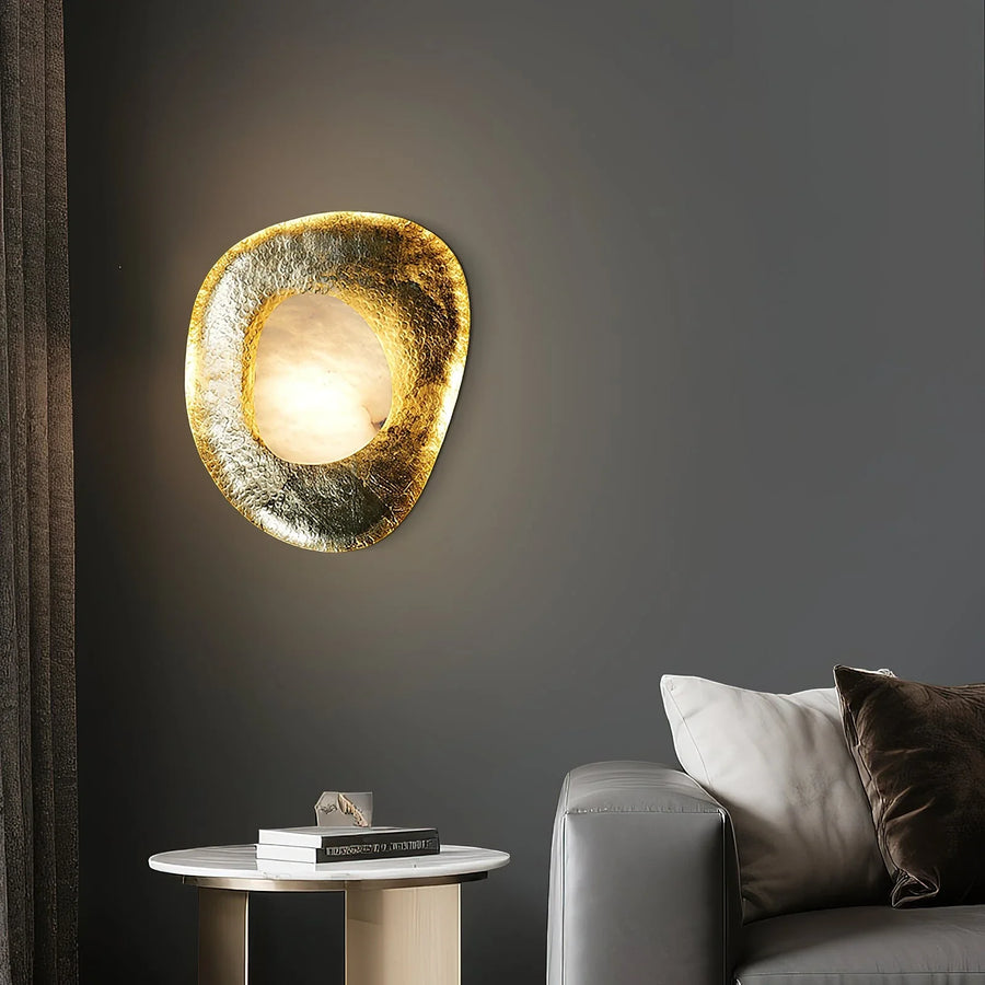 Hammered Pebble Wall Sconce in gold alabaster for Hallway by AUVIELIGHT