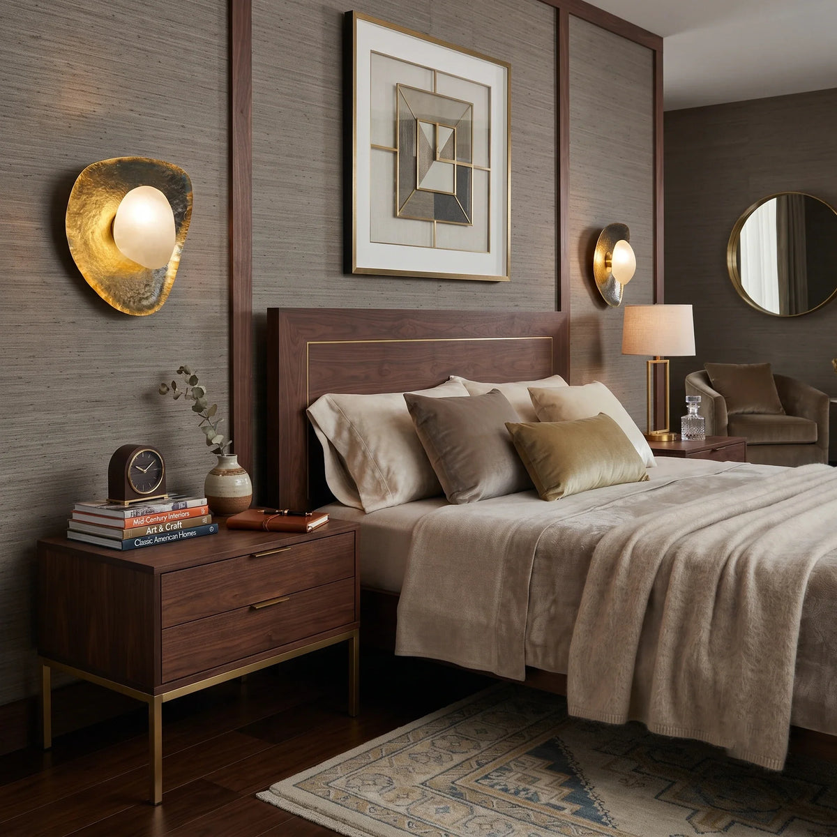 Hammered Pebble Wall Sconce in gold alabaster for Hallway by AUVIELIGHT