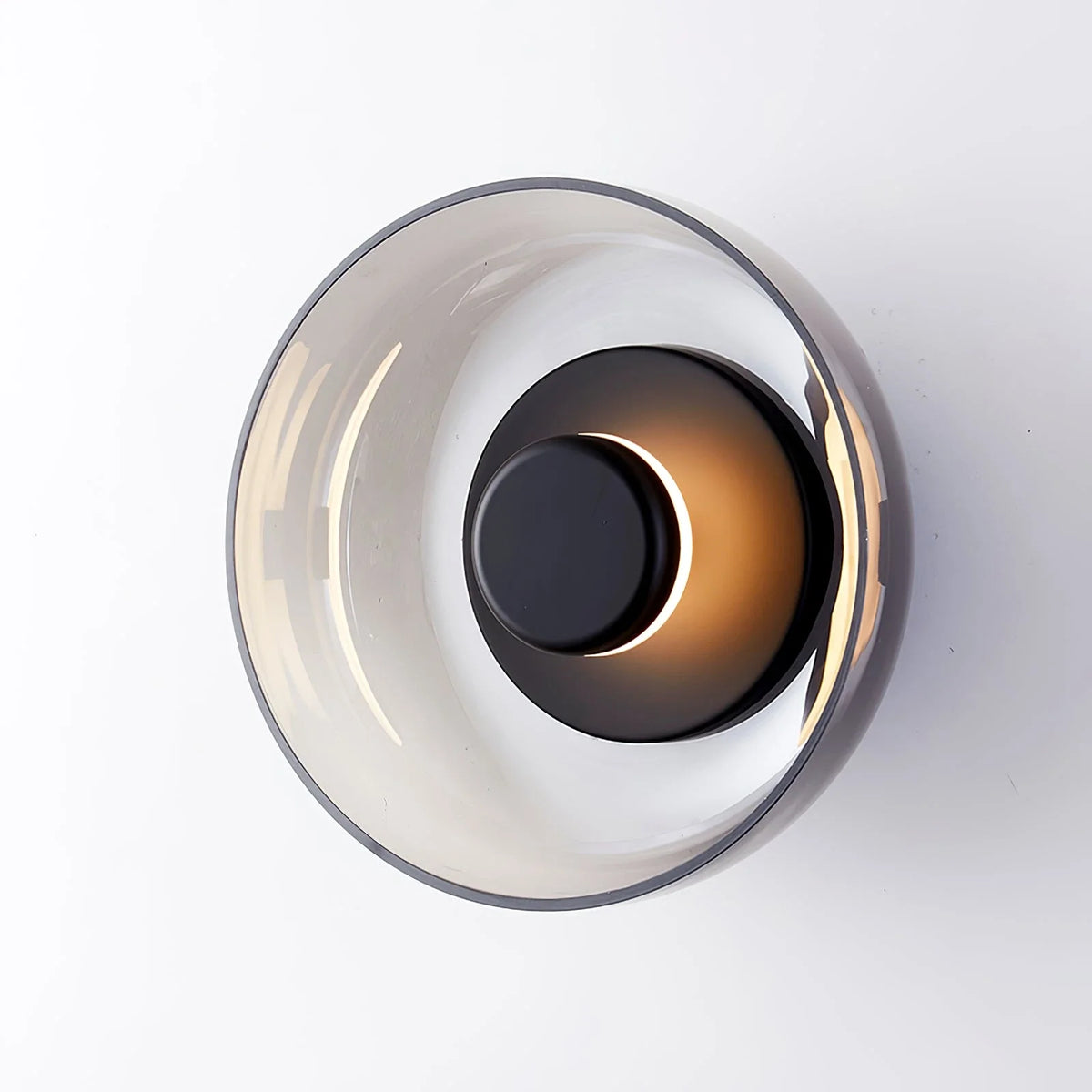 Hand-Blown Dome Wall Sconce in blown glass for Hallway by AUVIELIGHT, ∅ 3.9" x H 9" / Dia 10cm x H 23cm / Black & Smoke grey glass / Warm Light