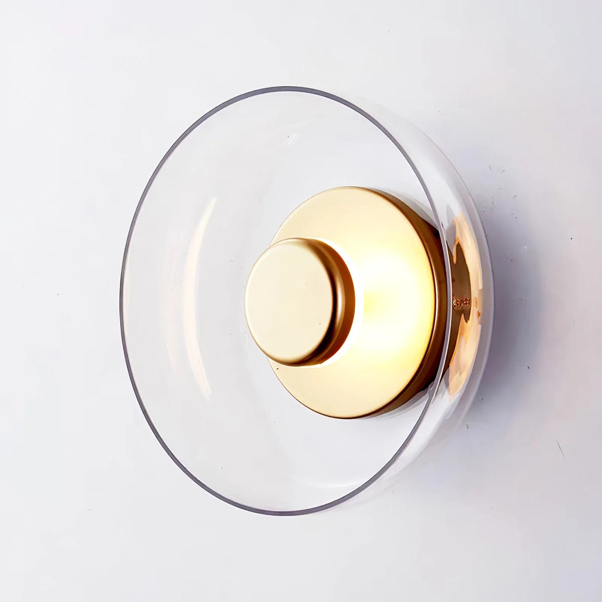 Hand-Blown Dome Wall Sconce in blown glass for Hallway by AUVIELIGHT, ∅ 3.9" x H 9" / Dia 10cm x H 23cm / Brass & Clear glass / Warm Light