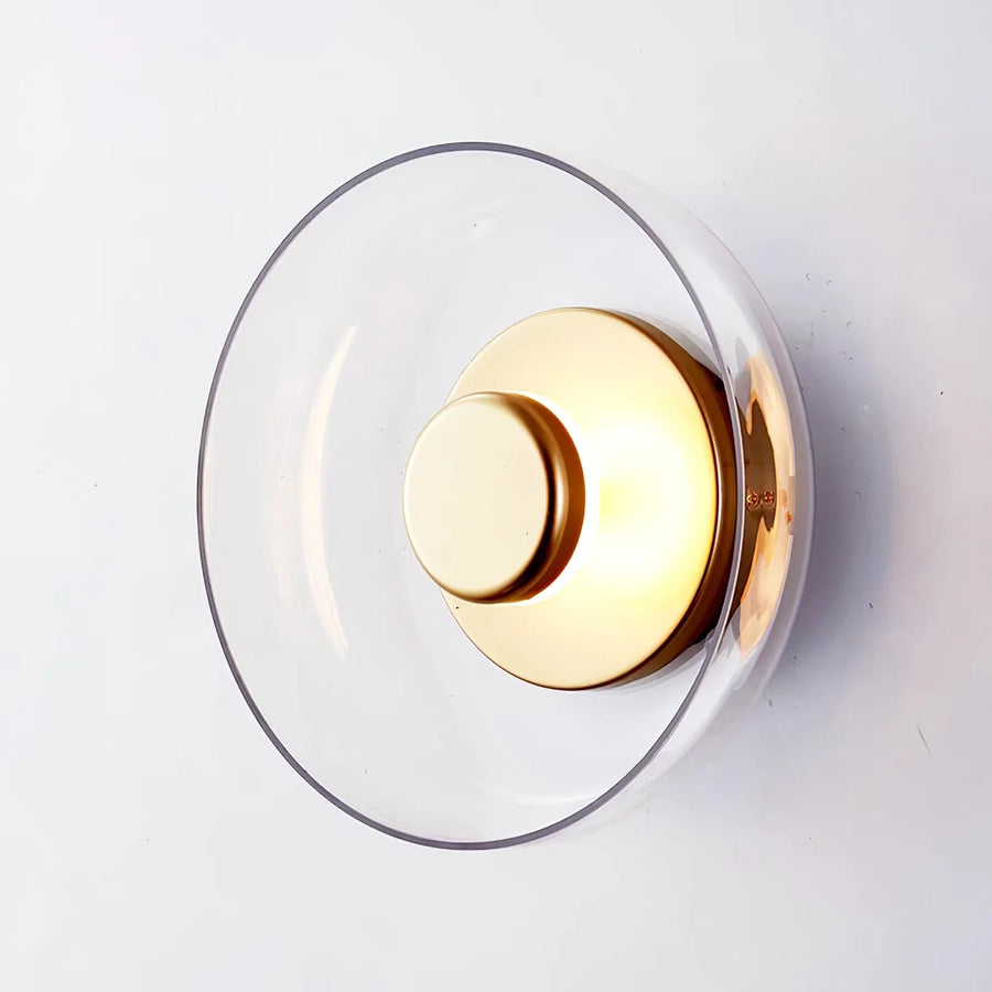 Hand-Blown Dome Wall Sconce in blown glass for Hallway by AUVIELIGHT, ∅ 3.9" x H 9" / Dia 10cm x H 23cm / Brass & Clear glass / Warm Light