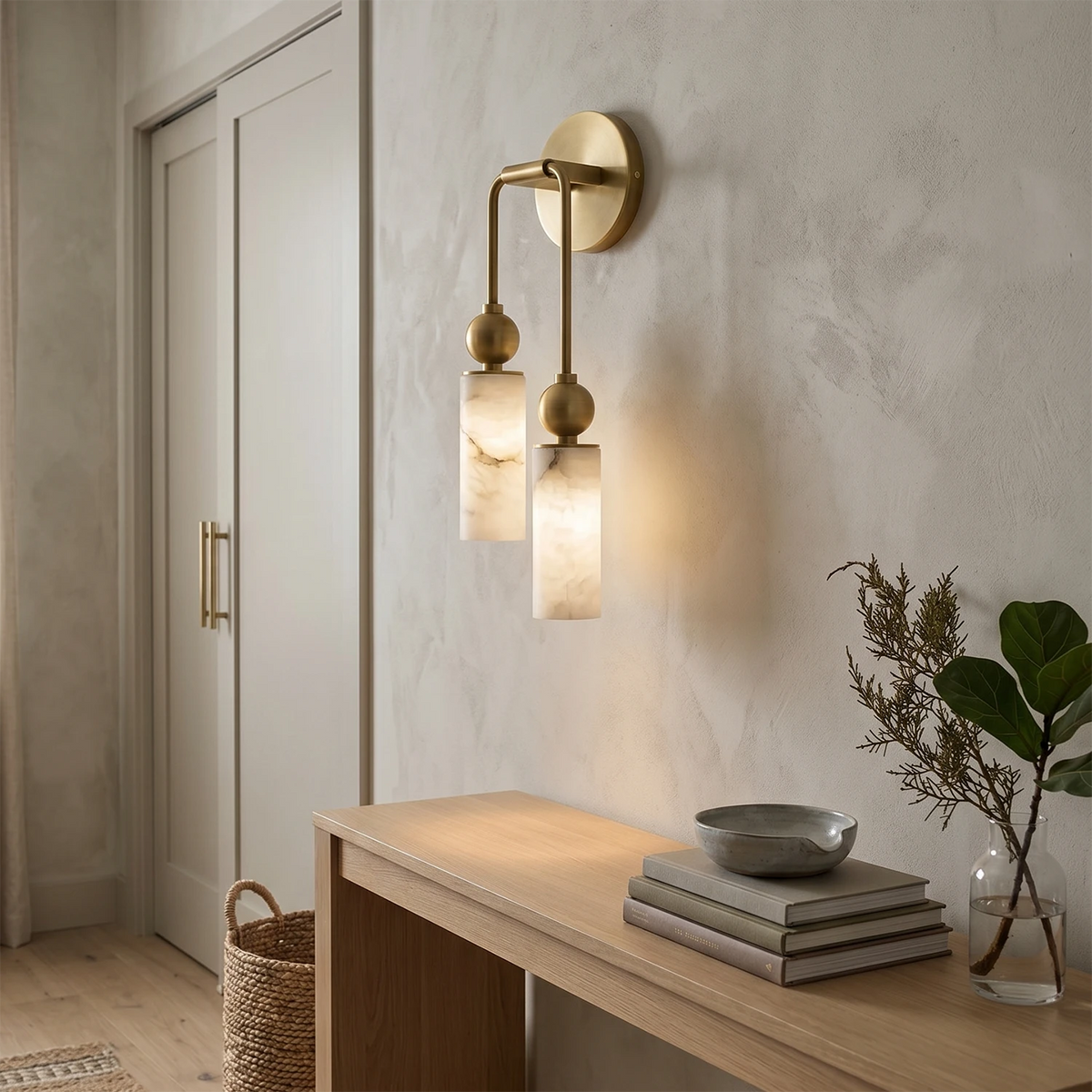 Harlin Wall Sconce in alabaster for Hallway by AUVIELIGHT