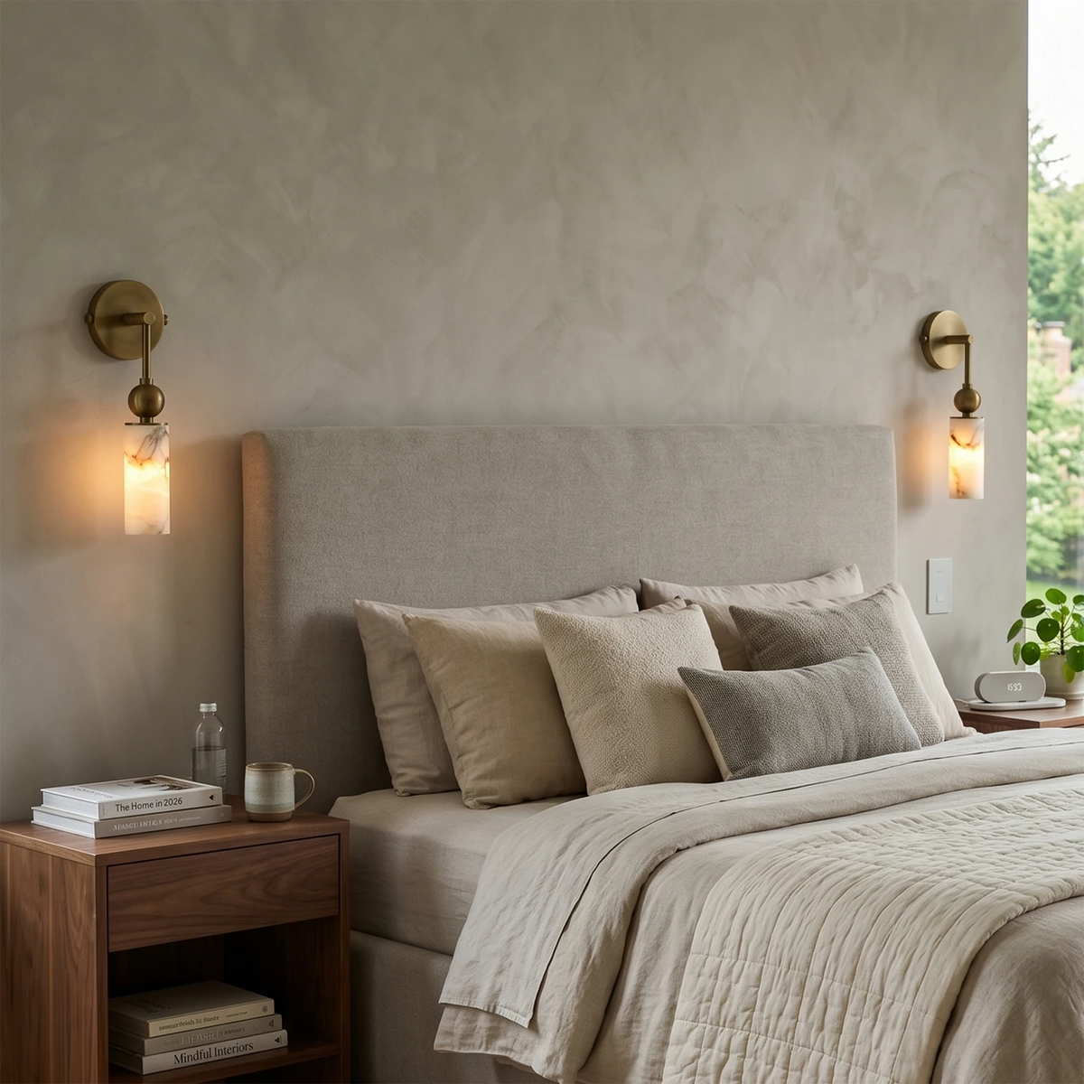 Harlin Wall Sconce in alabaster for Hallway by AUVIELIGHT